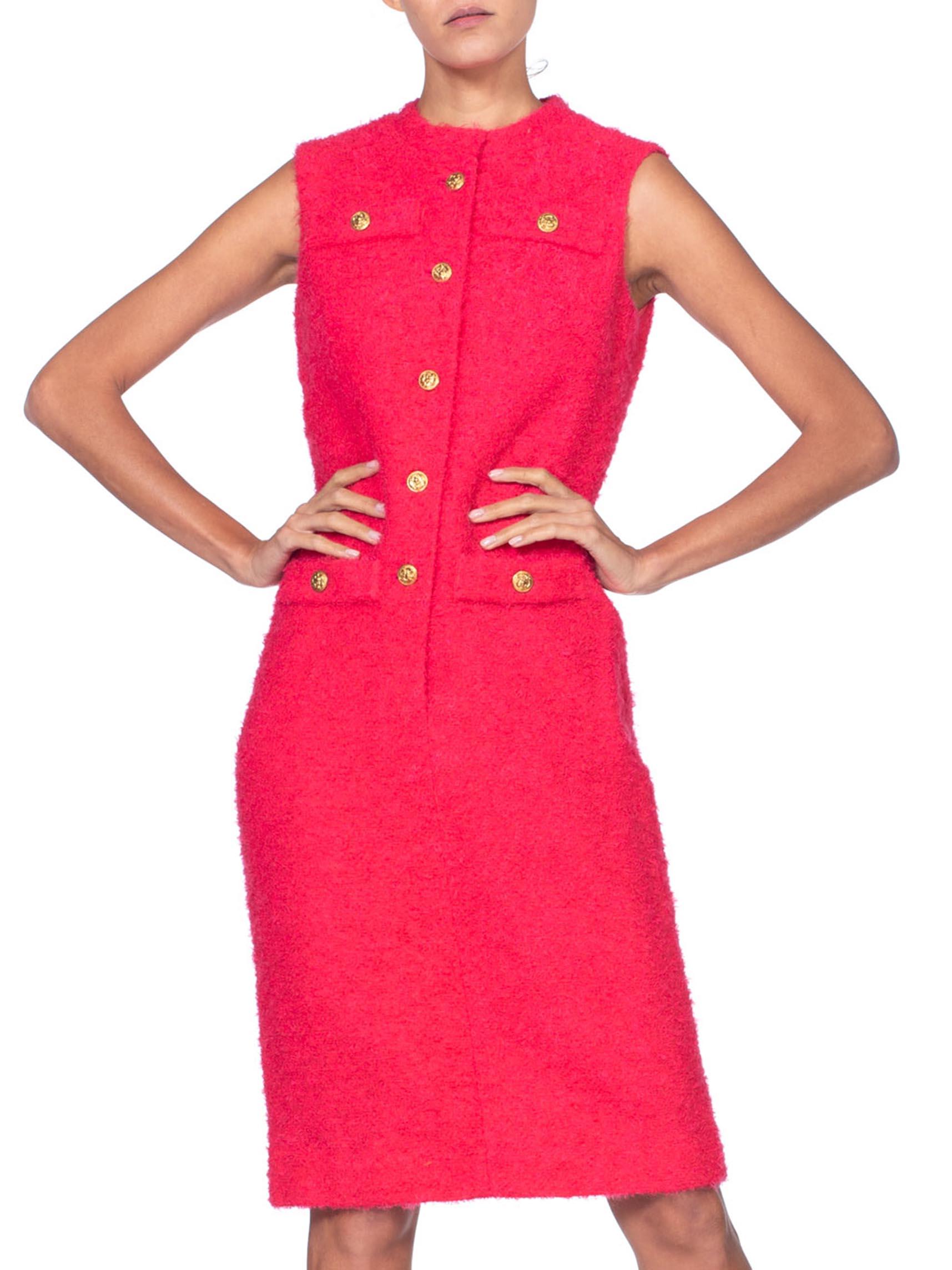 1960's Chanel Style Boucle Hot Pink Mod Dress With US Marines Buttons 3