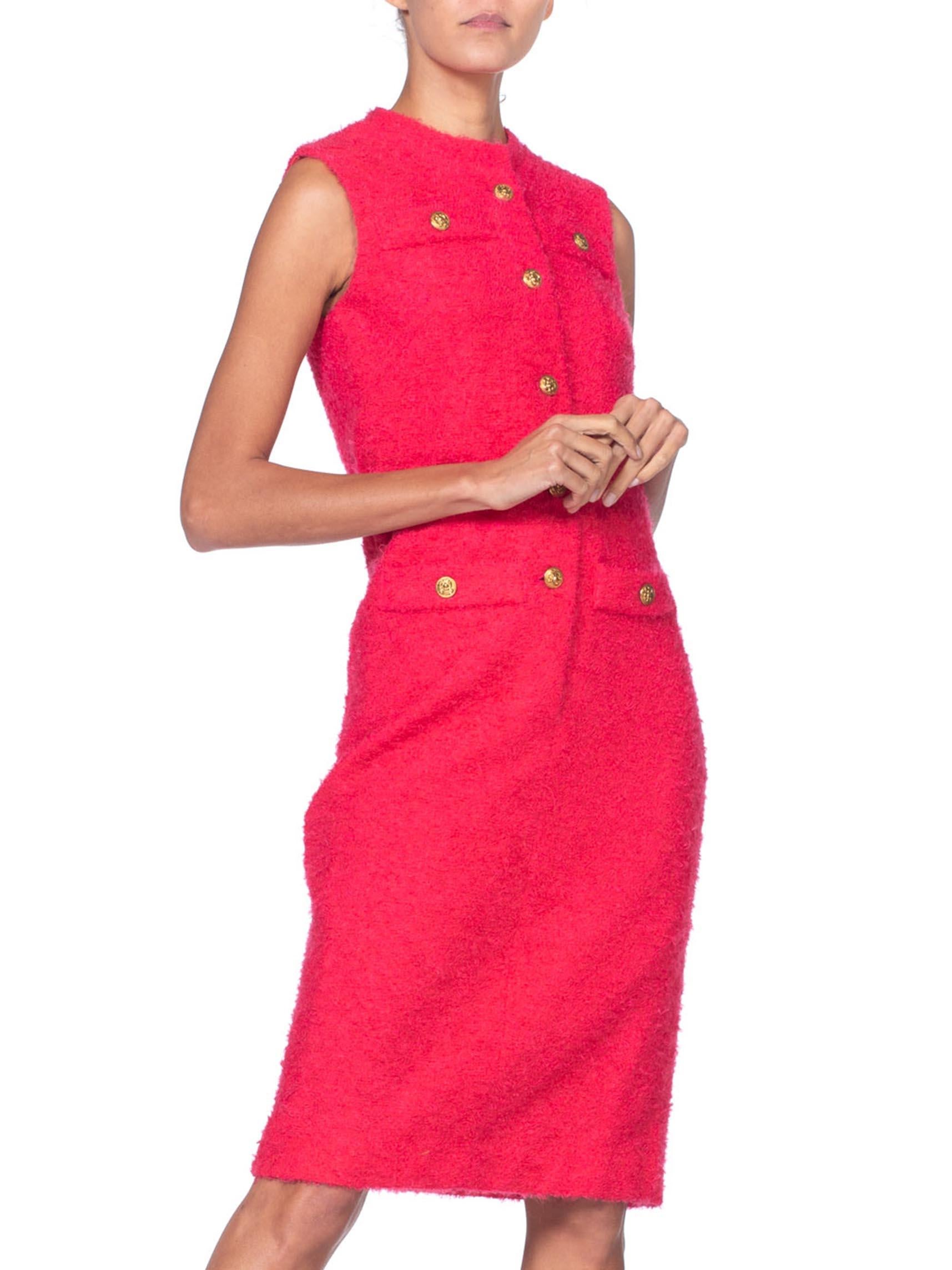 1960's Chanel Style Boucle Hot Pink Mod Dress With US Marines Buttons 4