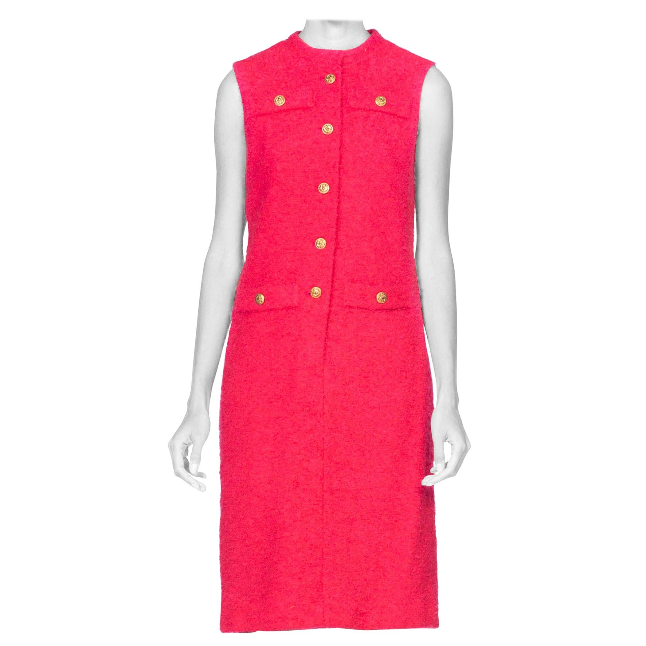 1960's Chanel Style Boucle Hot Pink Mod Dress With US Marines Buttons