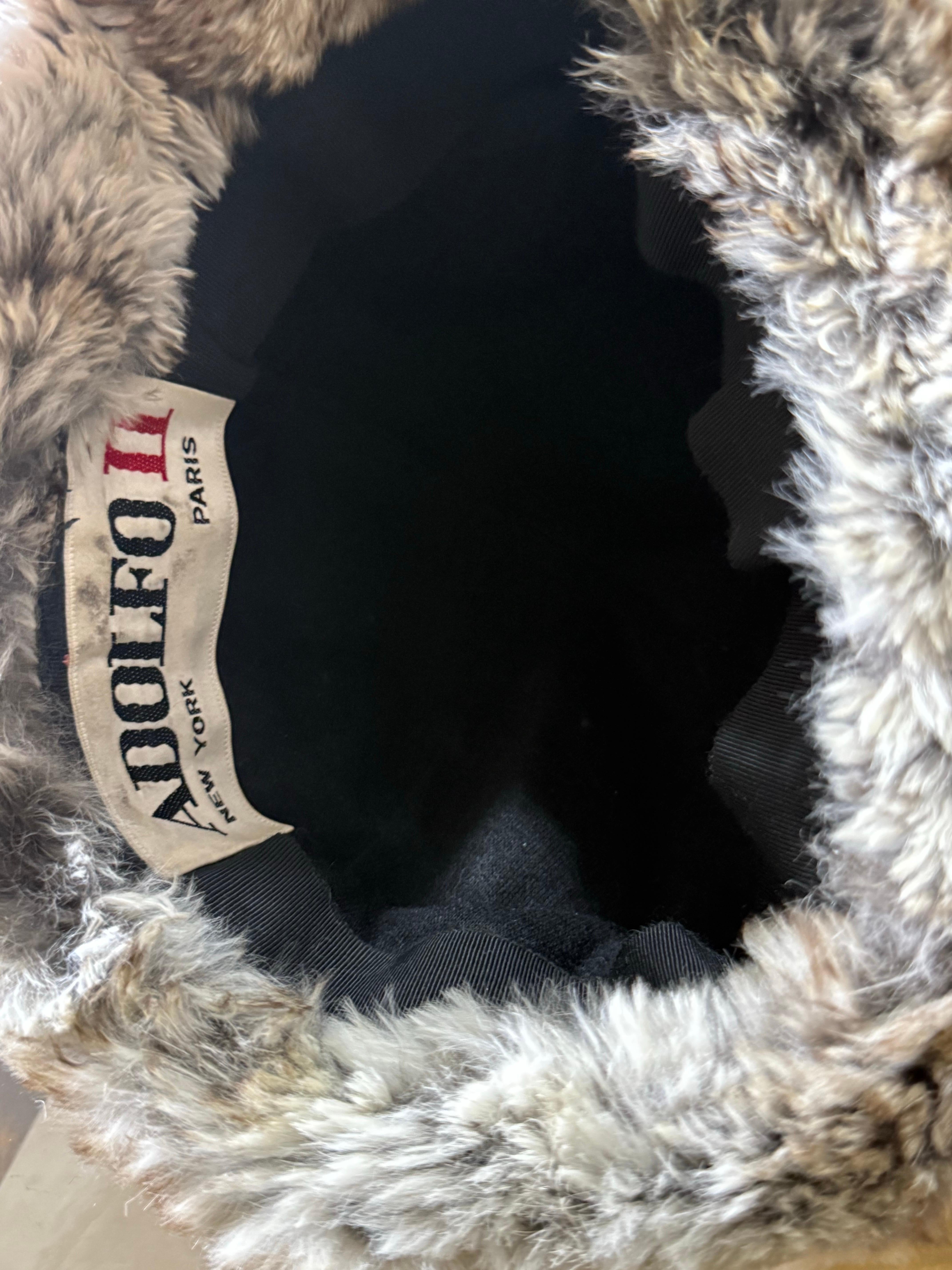 1960s Charcoal Knit Wool Dress with Tiered Chinchilla Trim & Matching Adolfo II Hat en vente 12