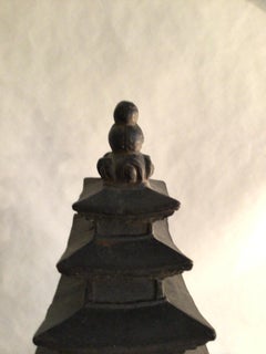1960s Charcoal Painted Terracotta Pagoda Statue
