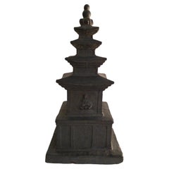 1960s Charcoal Painted Terracotta Pagoda Statue