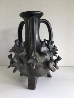 1960s Charcoal Plaster Vase with Birds