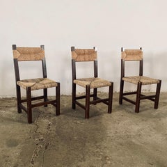 1960s Charles Dudouyt French Country Rush Seat Side Chair