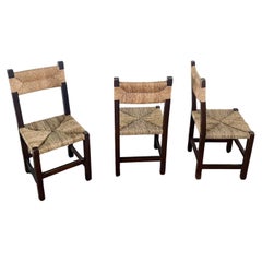 1960s Charles Dudouyt French Country Rush Seat Side Chair