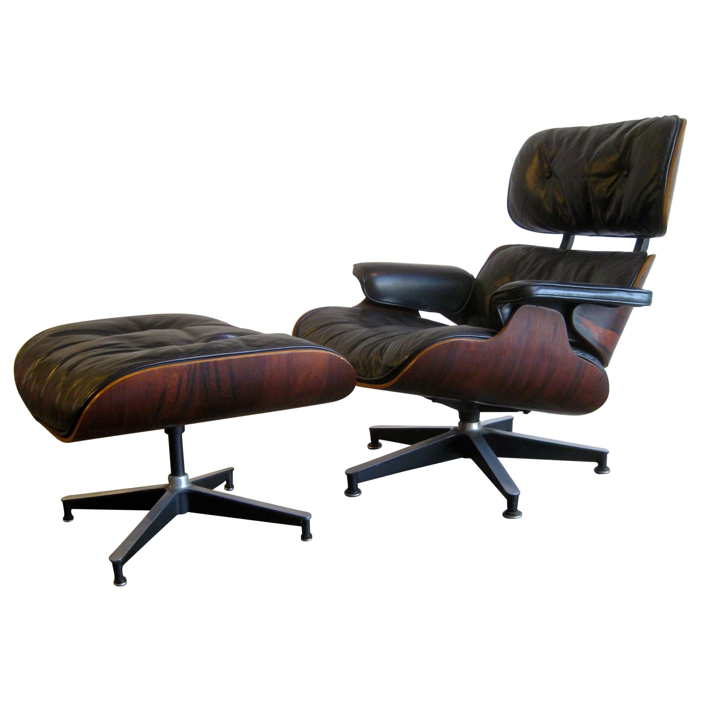 1960s Charles Eames Herman Miller 670 Rosewood Lounge Chair and 671 Ottoman