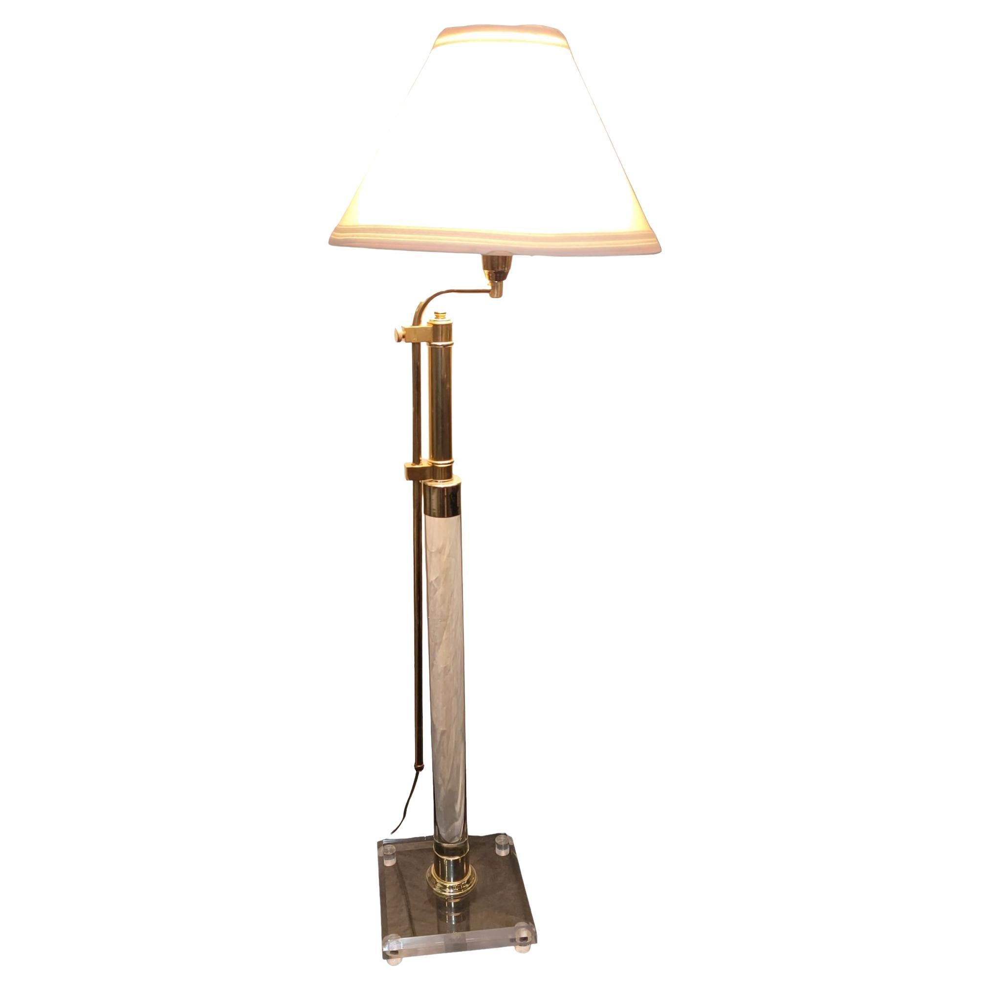 1960s Charles Hollis Jones Lucite and Brass Floor Lamp For Sale