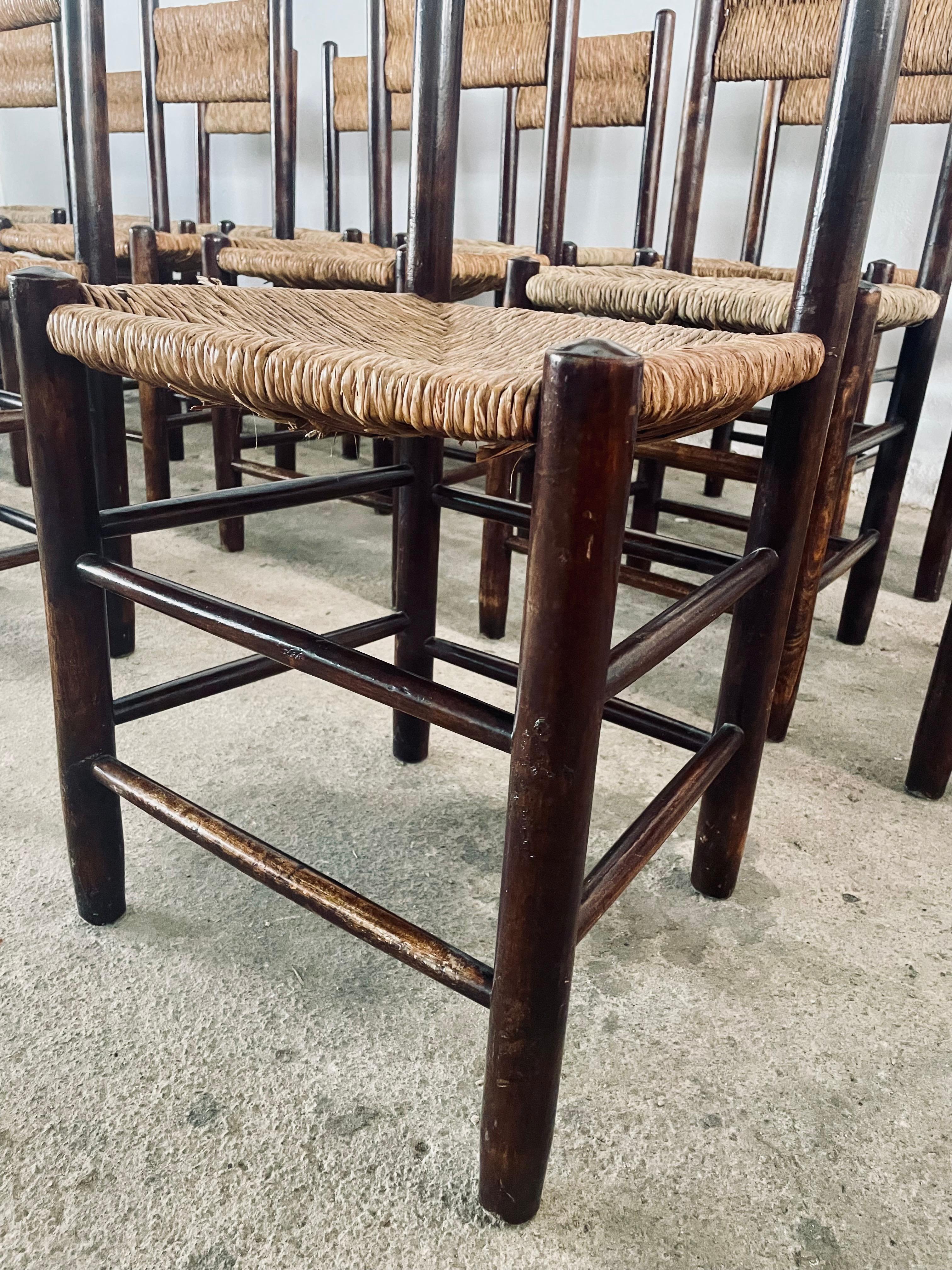 1960s Charlotte PERRIAND French Country Rush Seat Dining Chairs For Sale 10