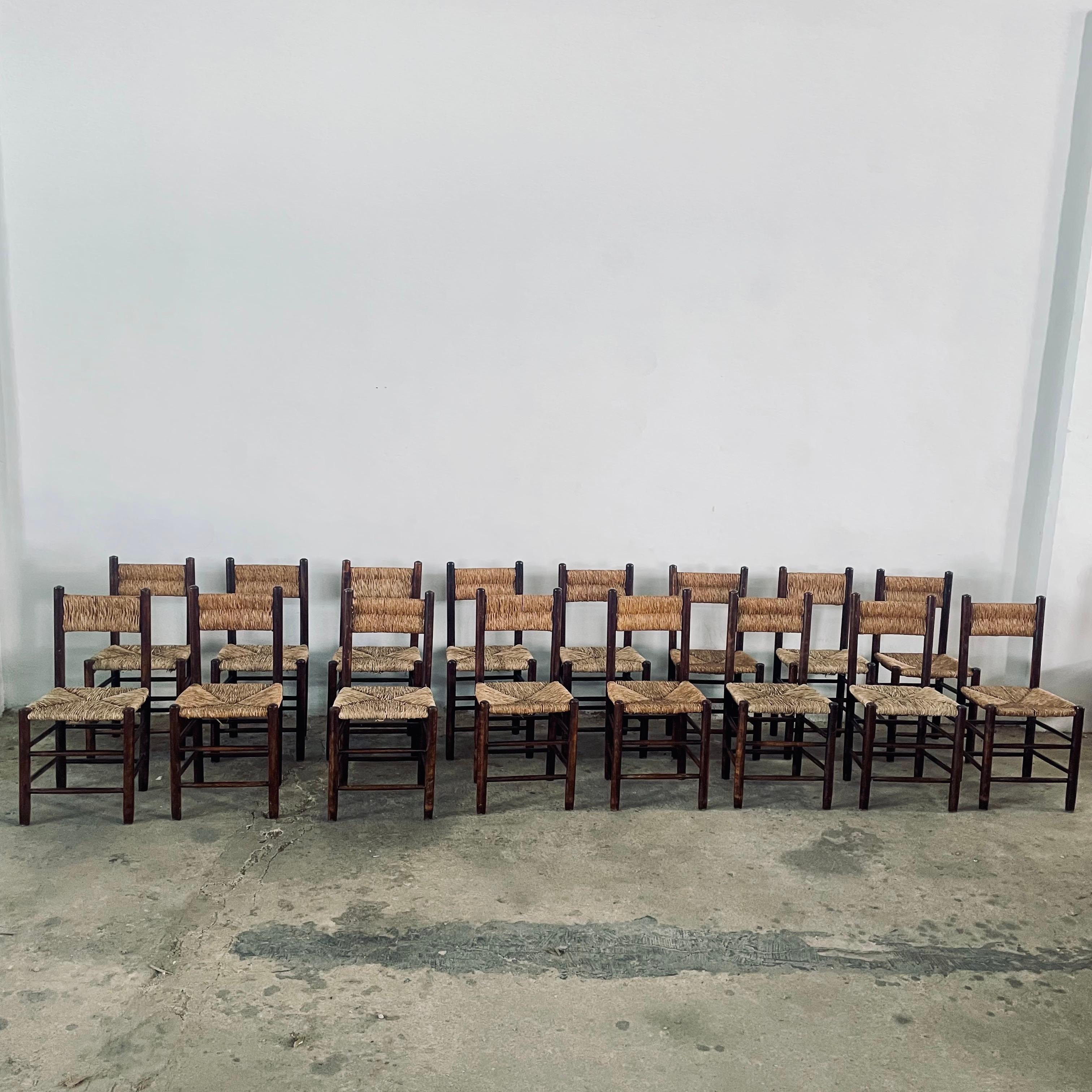 1960s Charlotte PERRIAND French Country Rush Seat Dining Chairs For Sale 11