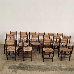 1960s Charlotte Perriand French Country Rush Seat Dining Chairs