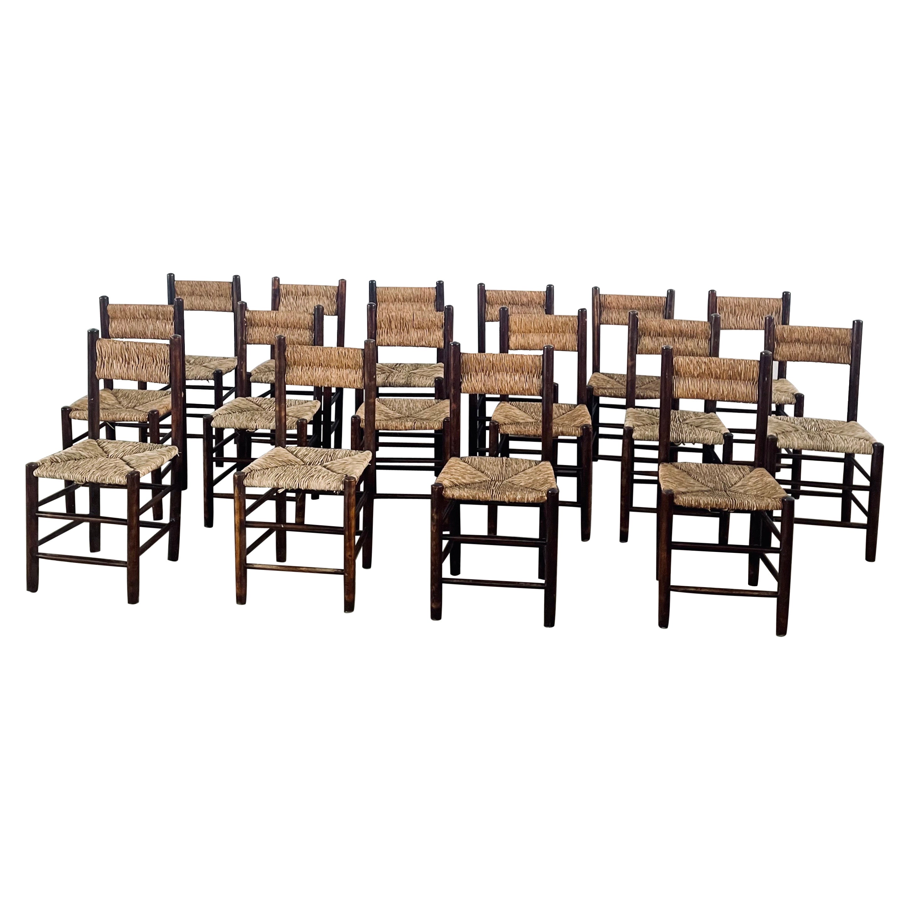 1960s Charlotte PERRIAND French Country Rush Seat Dining Chairs For Sale