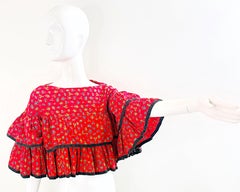 1960s Charm of Hollywood Folk Art Crop Top California Novelty Print Blouse Shirt