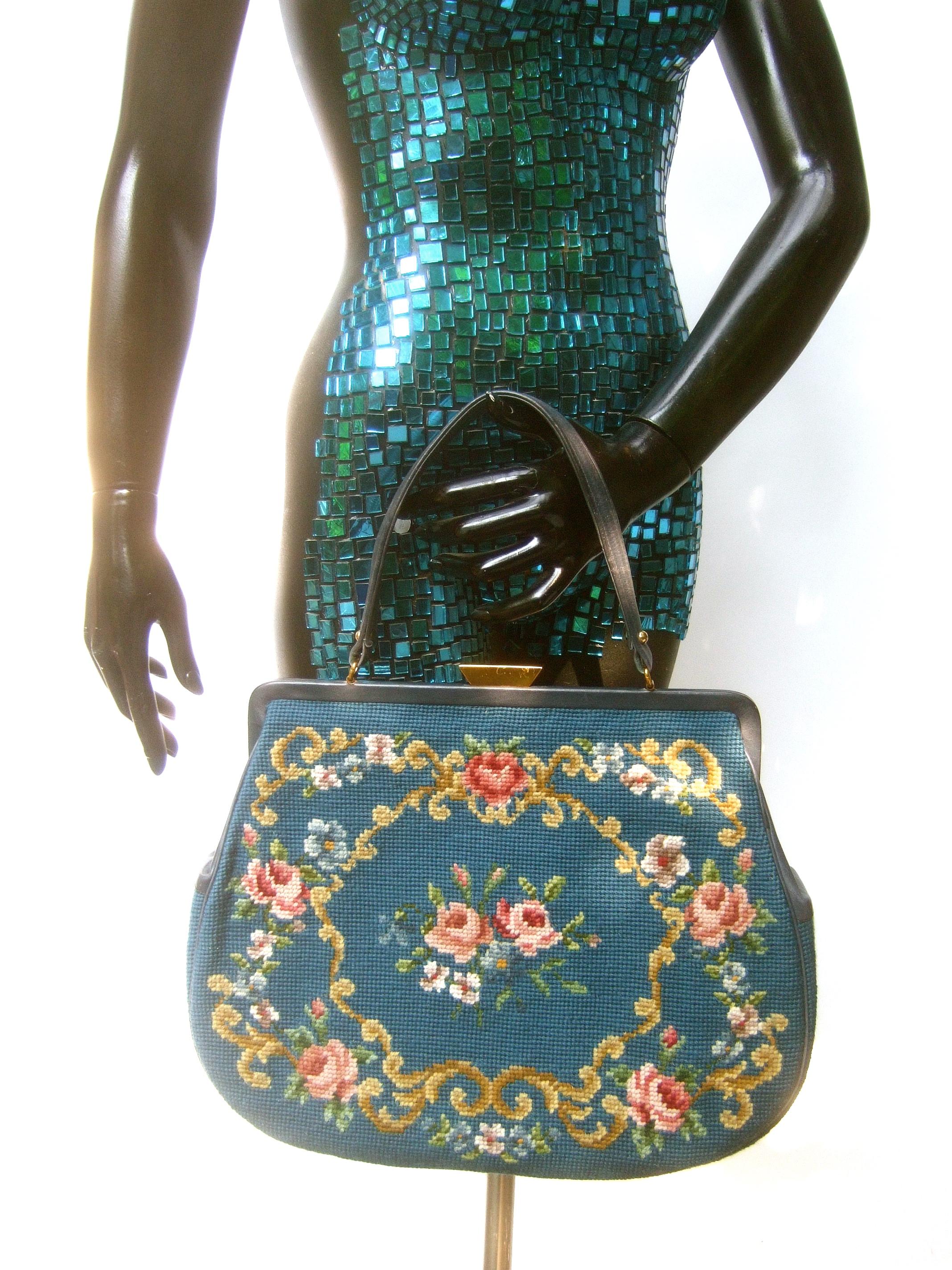 1960s Charming Needlepoint Hand Stitched Large Scale Artisan Handbag  2