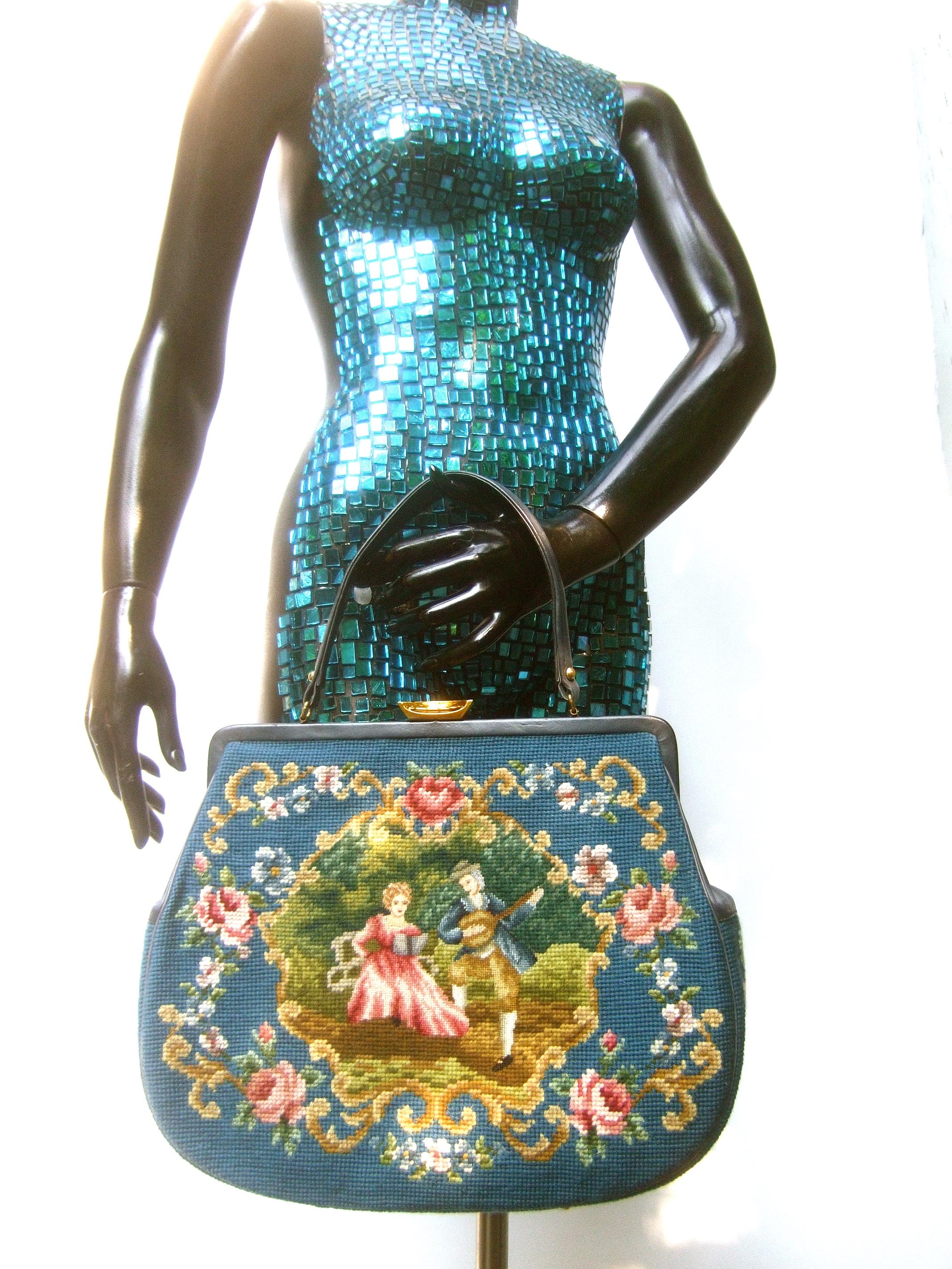 1960s Charming Needlepoint Hand Stitched Large Scale Artisan Handbag  5