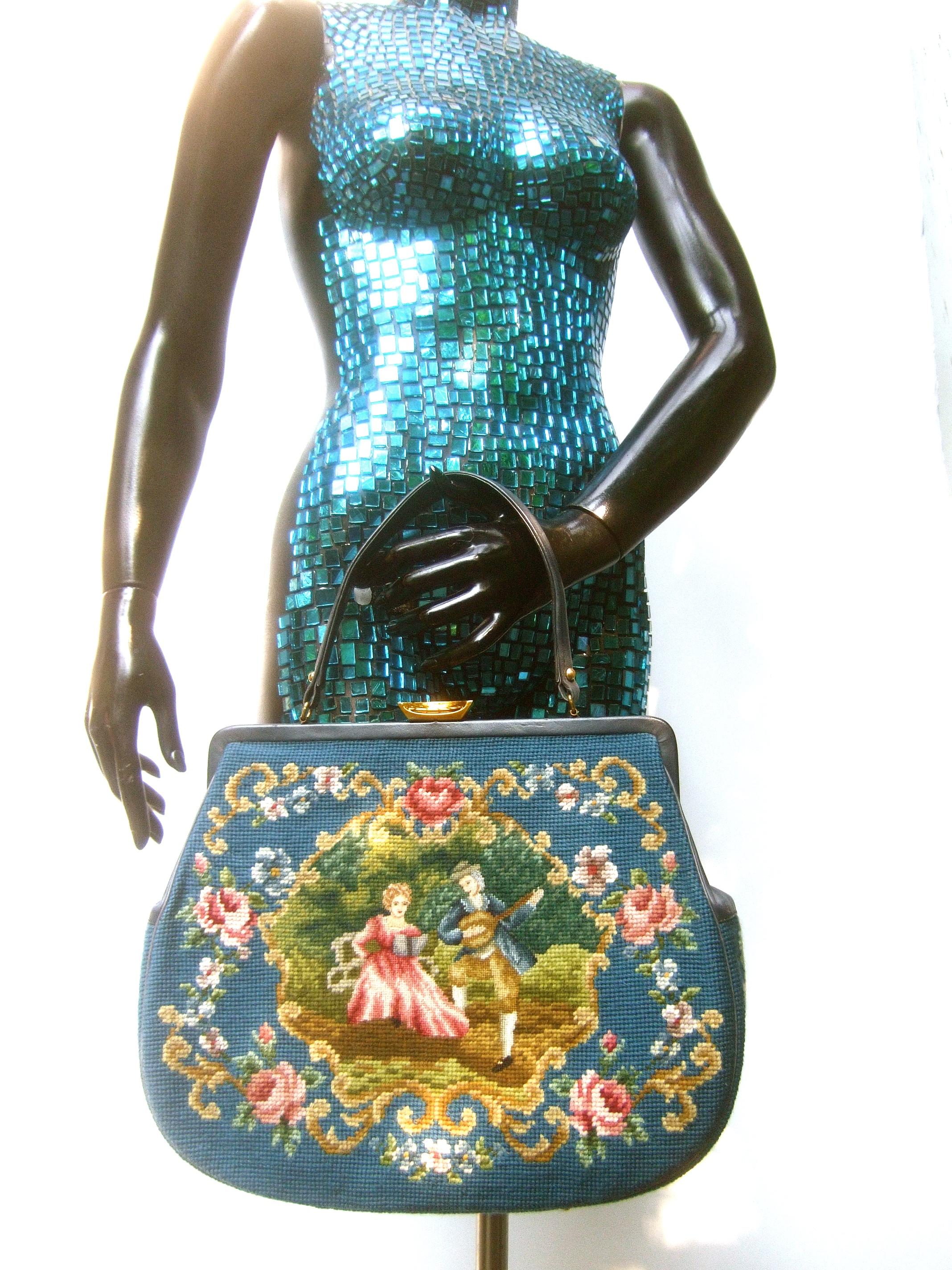 1960s Charming Needlepoint Hand Stitched Large Scale Artisan Handbag 5