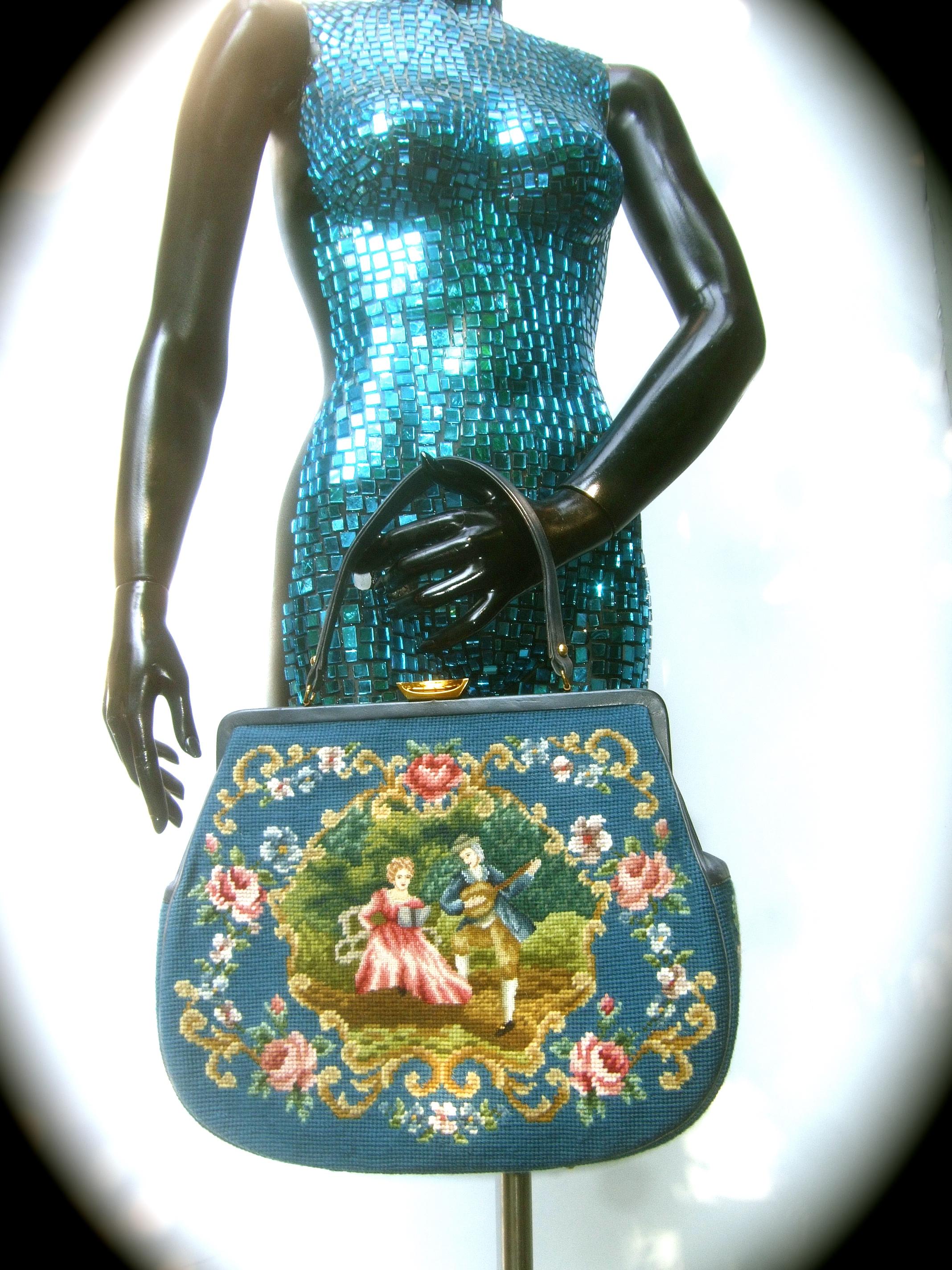 1960s Charming Needlepoint Hand Stitched Large Scale Artisan Handbag  1