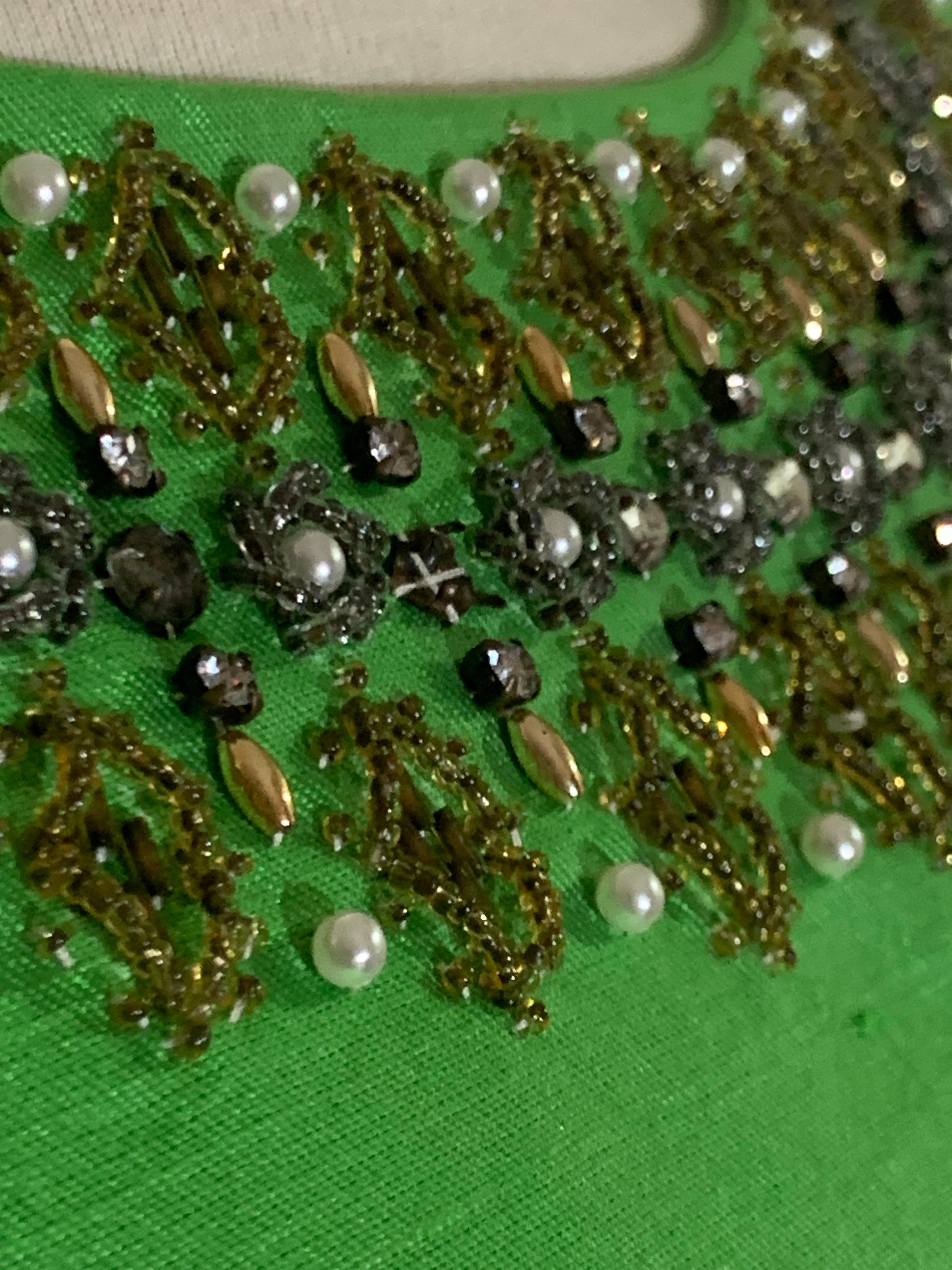 1960s Chartreuse & Ivory Silk Gown w Intricately Beaded Neck Waist & Hem 8