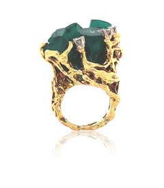 1960s Chatham Rough Emerald and Diamond Ring
