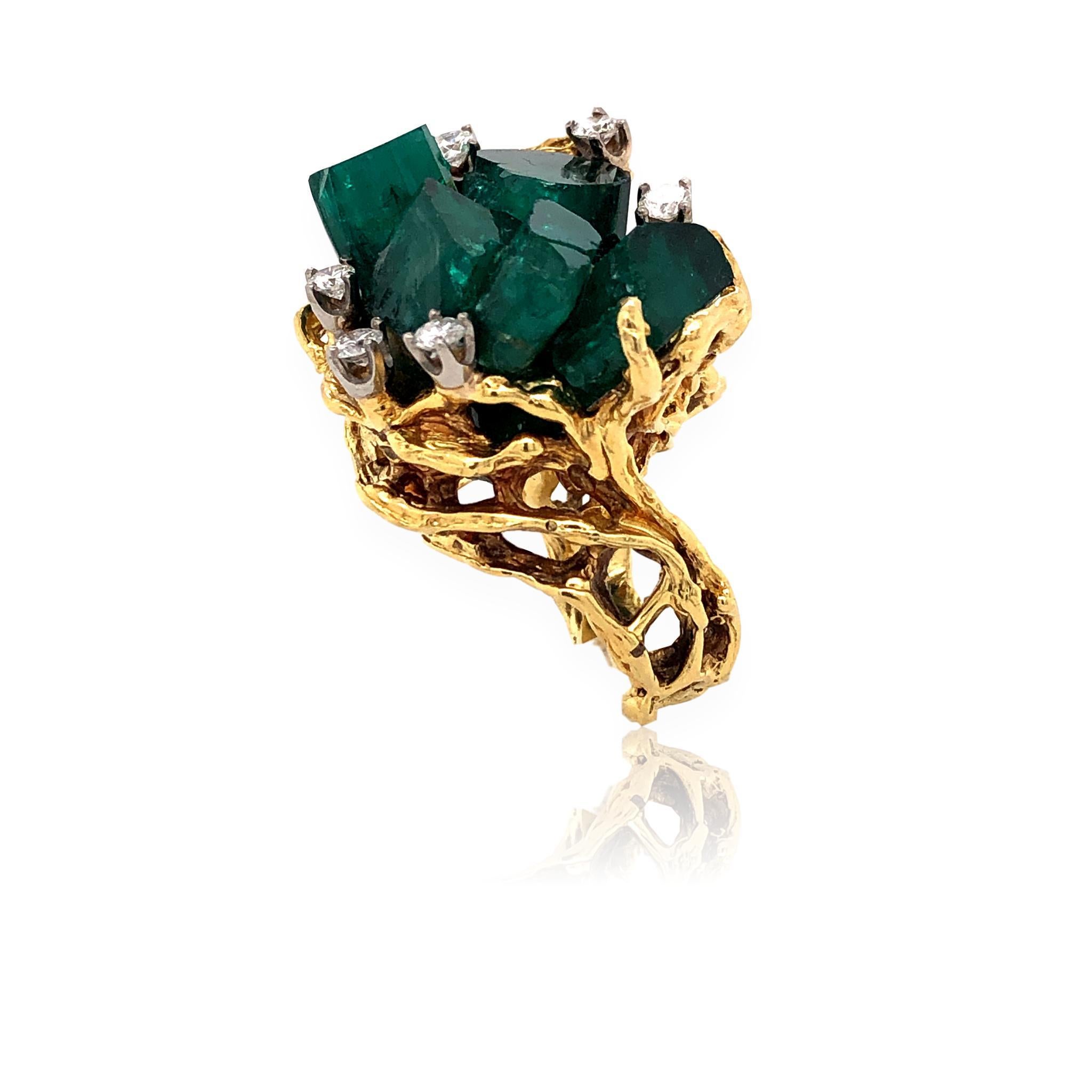 raw emerald gold ring