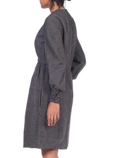 1960S CHESTER WEINBERG Style Grey Wool Dress Lined In Silk With Pockets