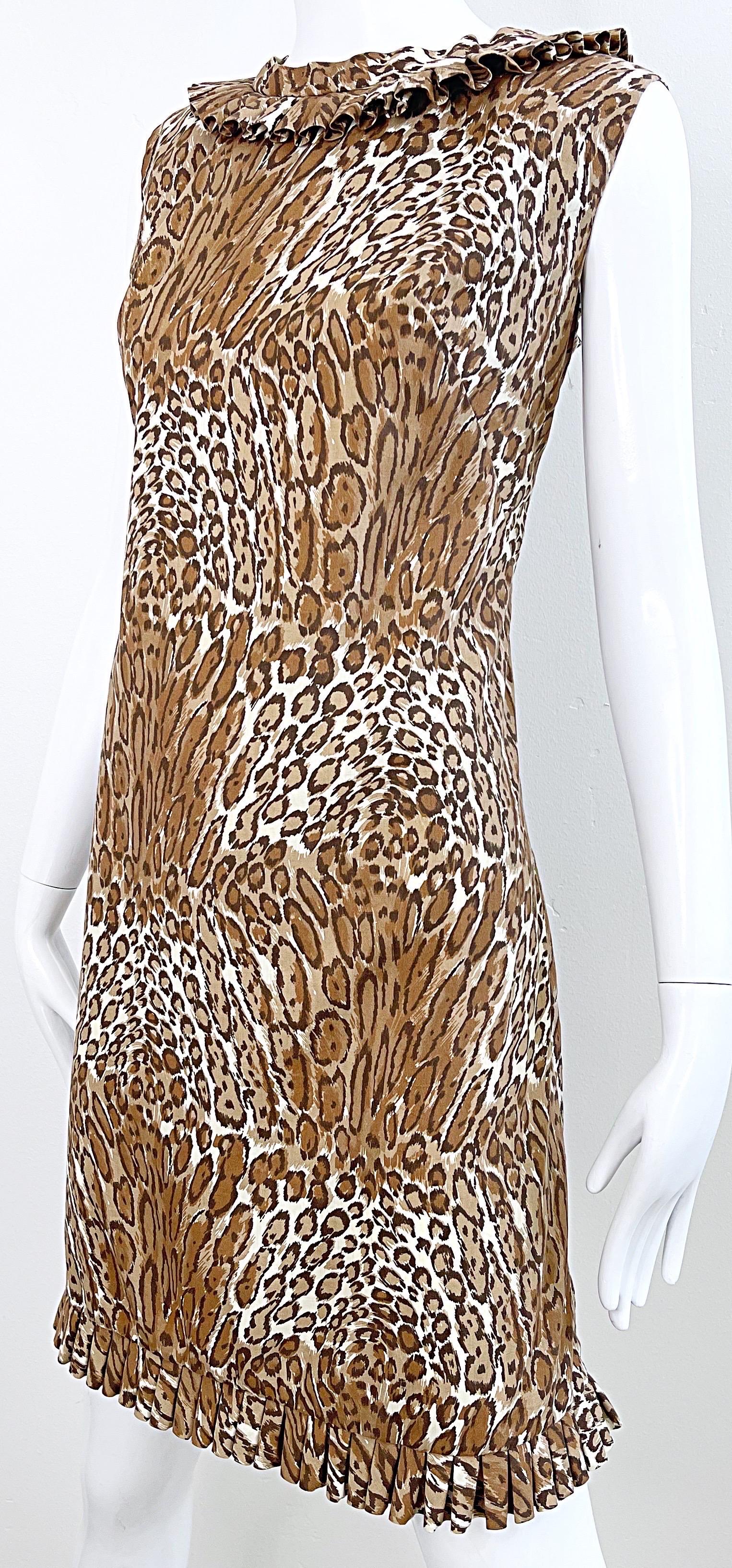 1960s Chic Leopard Cheetah Animal Abstract Print Cotton Vintage 60s Shift Dress 4