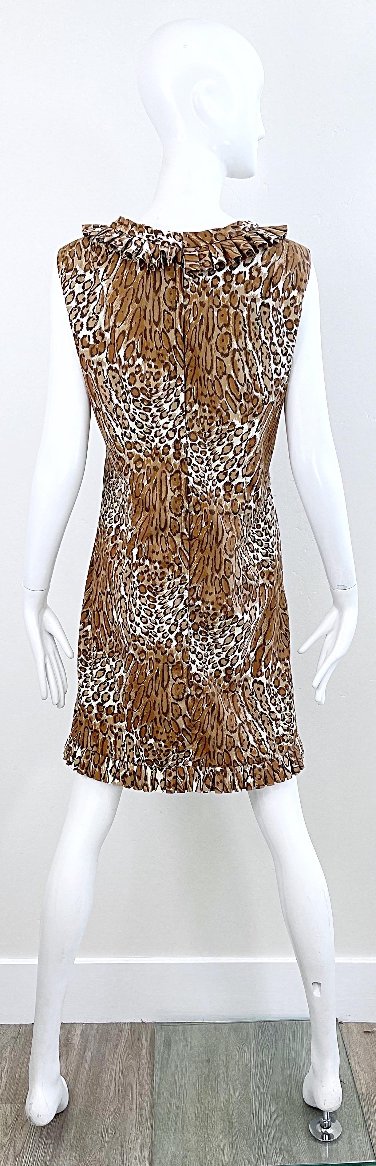 1960s Chic Leopard Cheetah Animal Abstract Print Cotton Vintage 60s Shift Dress 5