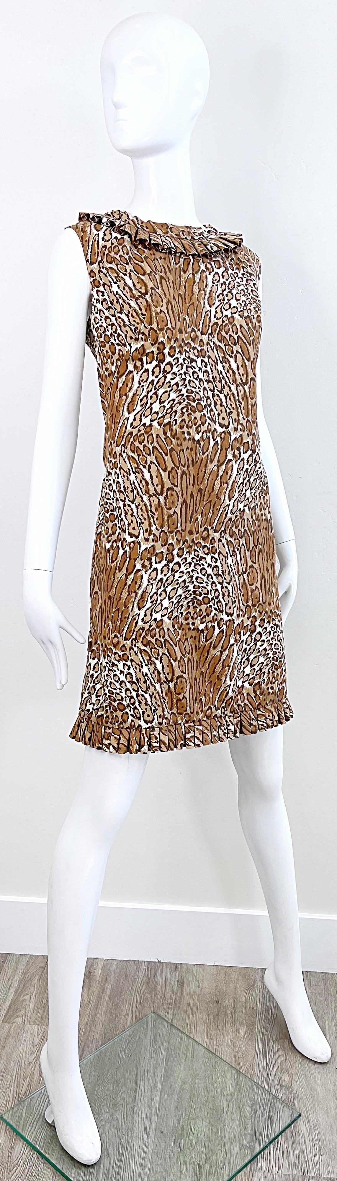 1960s Chic Leopard Cheetah Animal Abstract Print Cotton Vintage 60s Shift Dress 6