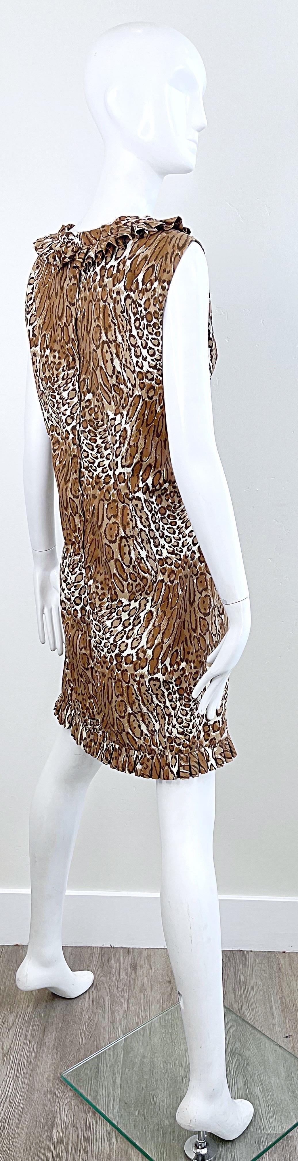 1960s Chic Leopard Cheetah Animal Abstract Print Cotton Vintage 60s Shift Dress 7