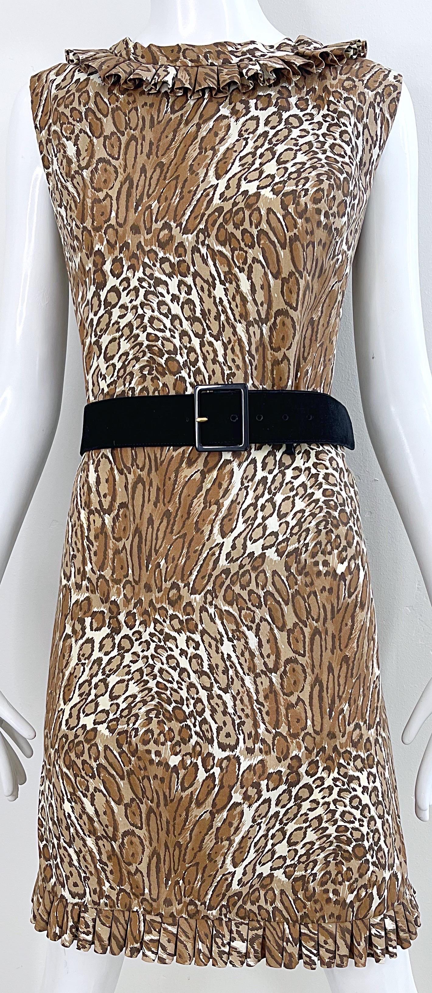 1960s Chic Leopard Cheetah Animal Abstract Print Cotton Vintage 60s Shift Dress 8