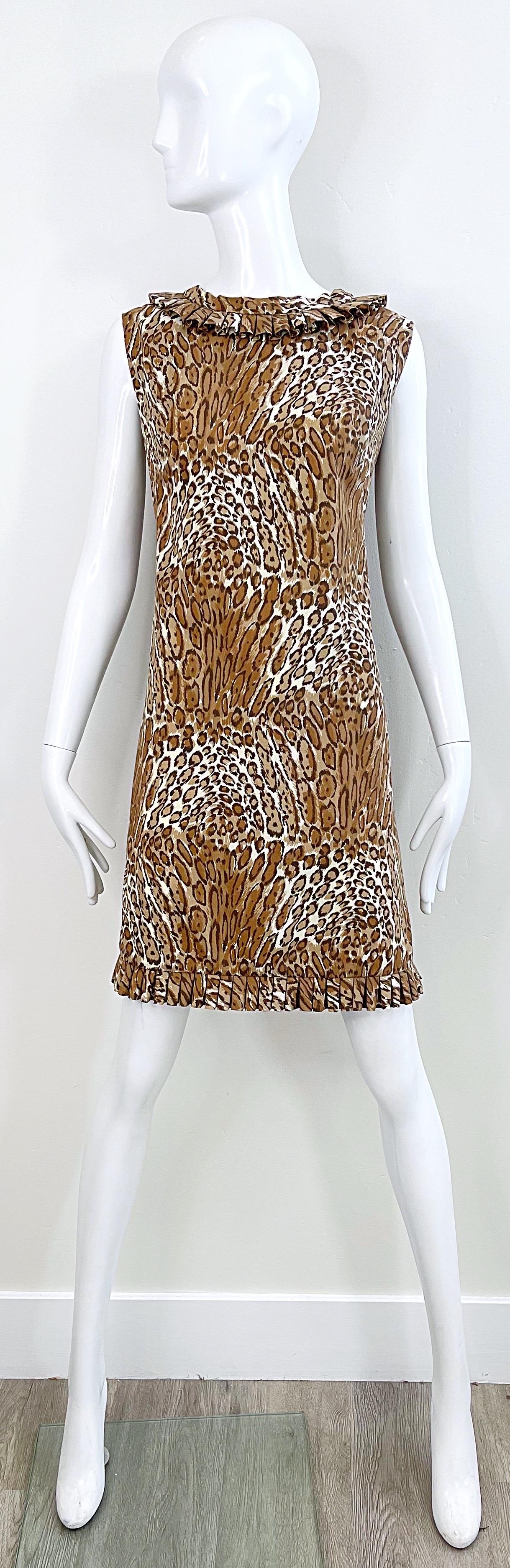 1960s Chic Leopard Cheetah Animal Abstract Print Cotton Vintage 60s Shift Dress 9