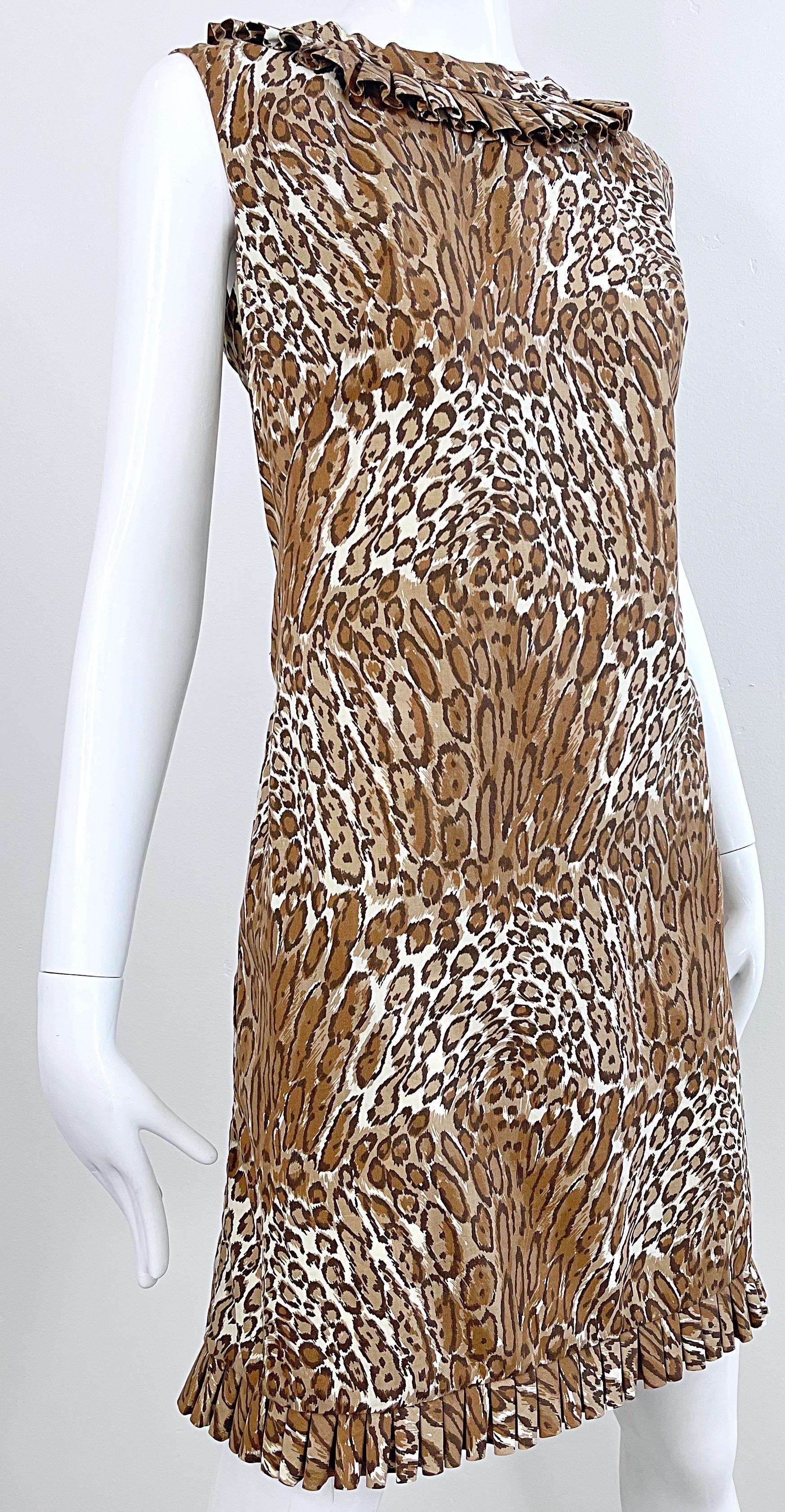 1960s Chic Leopard Cheetah Animal Abstract Print Cotton Vintage 60s Shift Dress 1