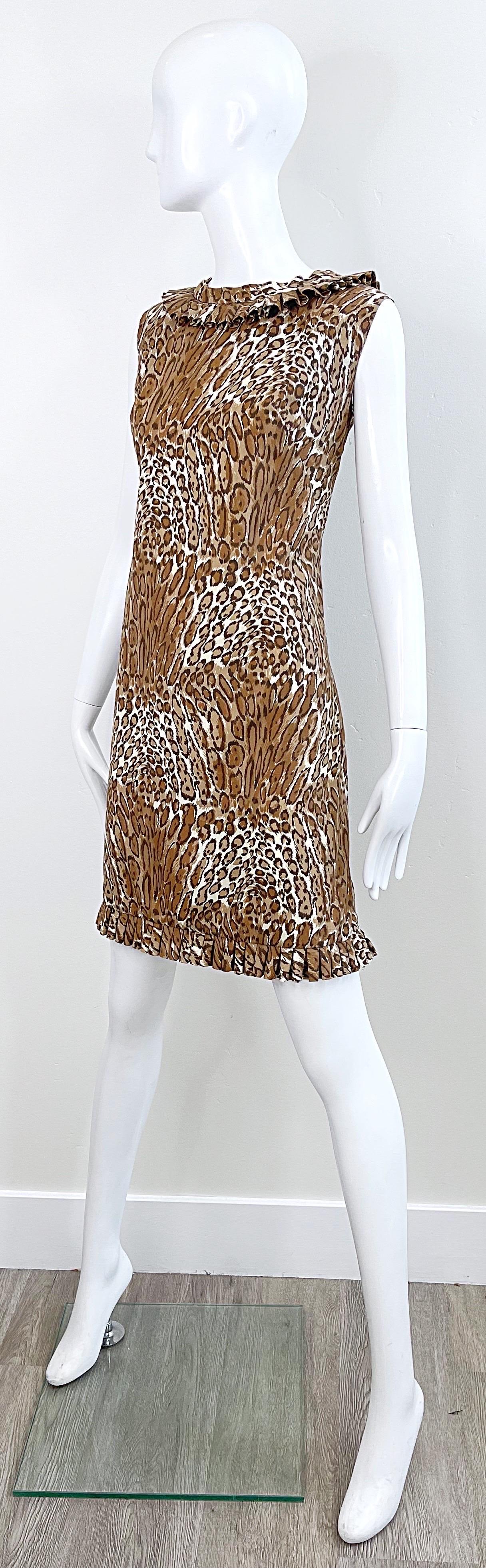 1960s Chic Leopard Cheetah Animal Abstract Print Cotton Vintage 60s Shift Dress 2