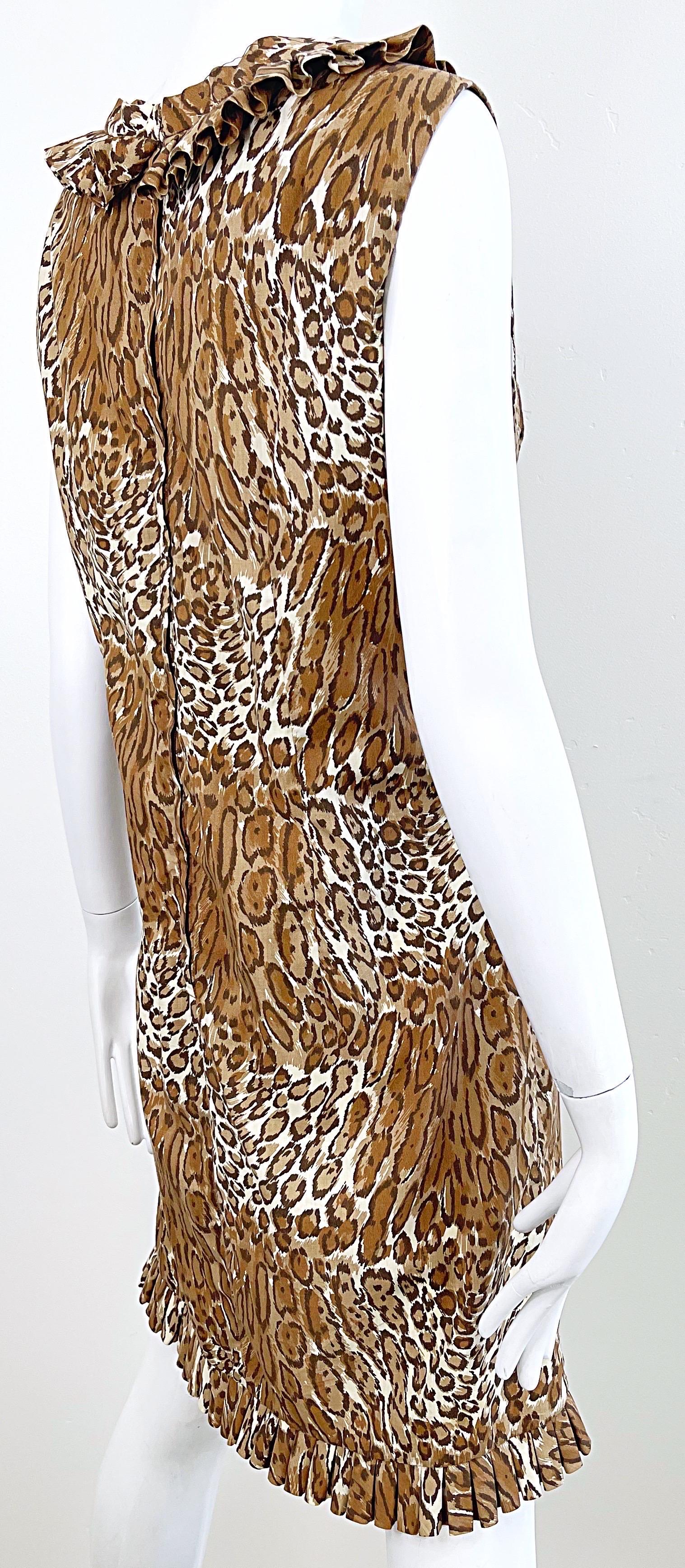 1960s Chic Leopard Cheetah Animal Abstract Print Cotton Vintage 60s Shift Dress 3