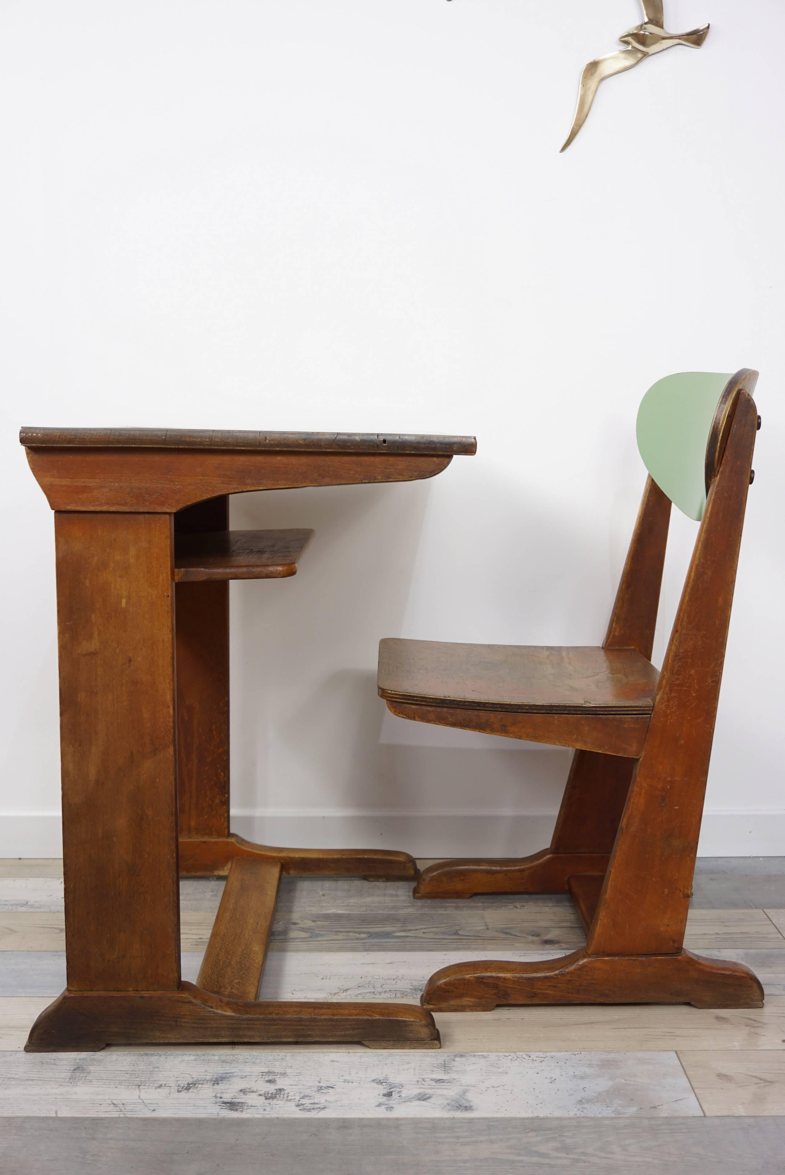 Mid-Century Modern 1960s Child Wooden Desk and Matching Chair by Casala