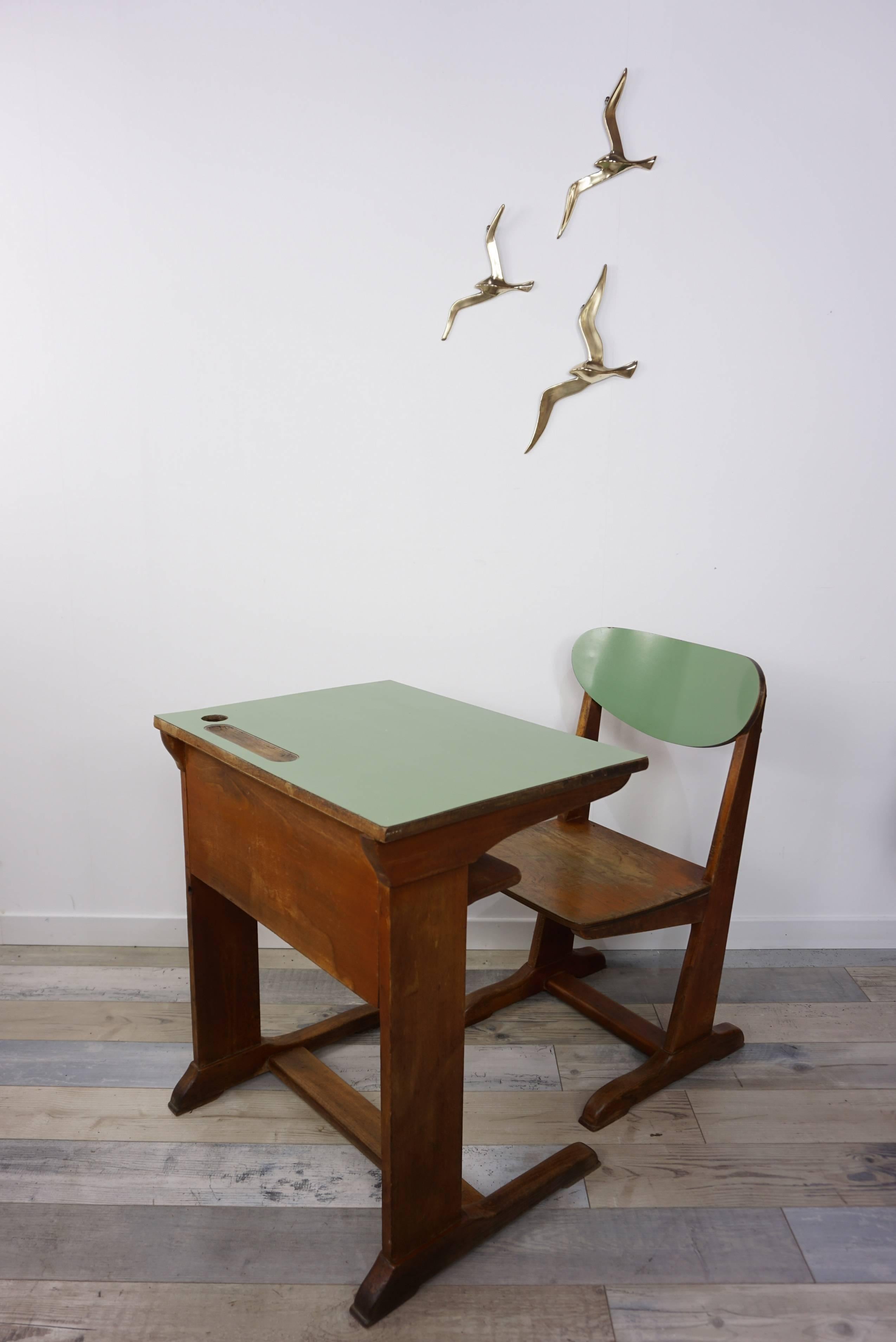 European 1960s Child Wooden Desk and Matching Chair by Casala