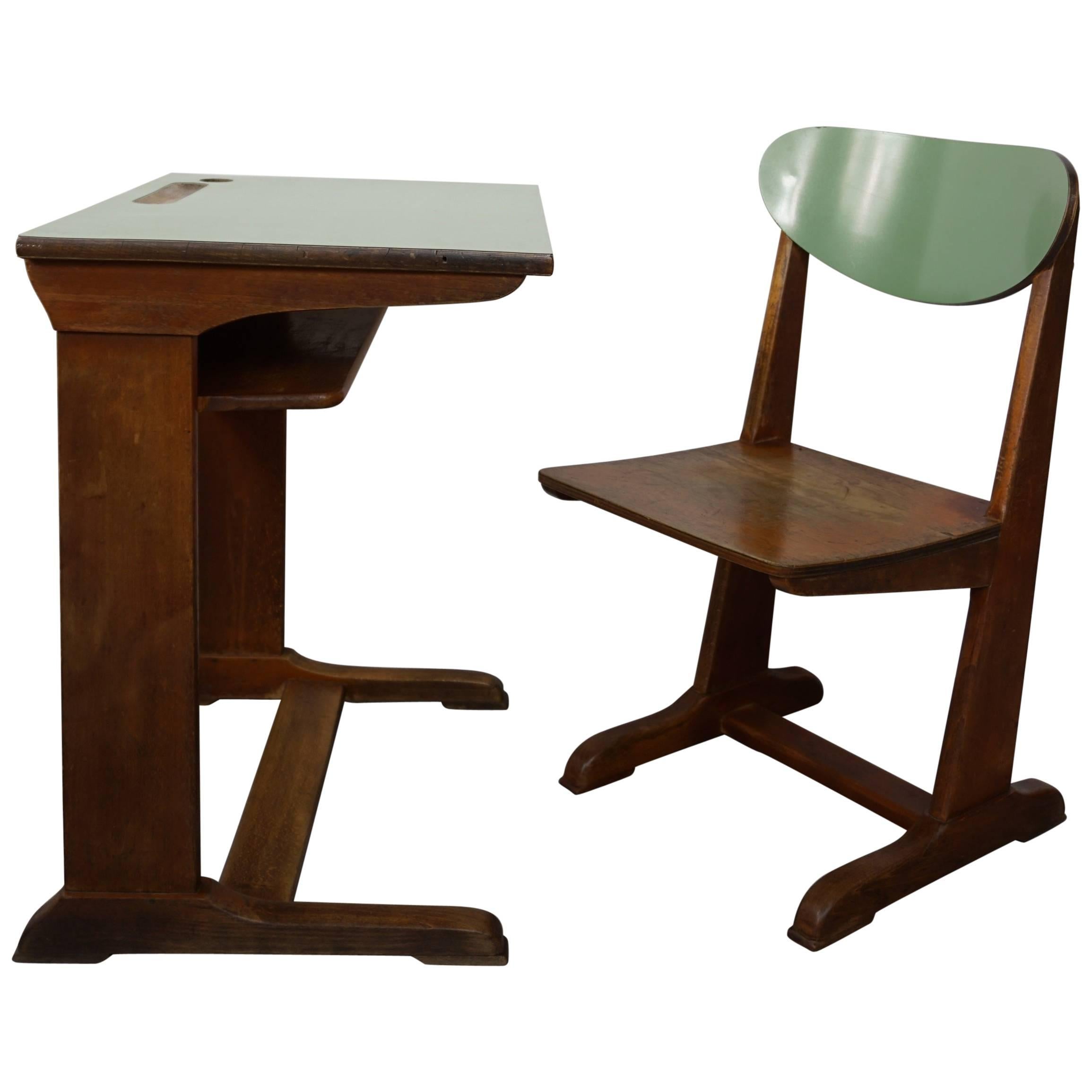 1960s Child Wooden Desk and Matching Chair by Casala