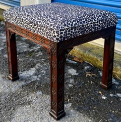 1960s Chinese Chippendale Style Console Table and Leopard Ottomans by Kindel