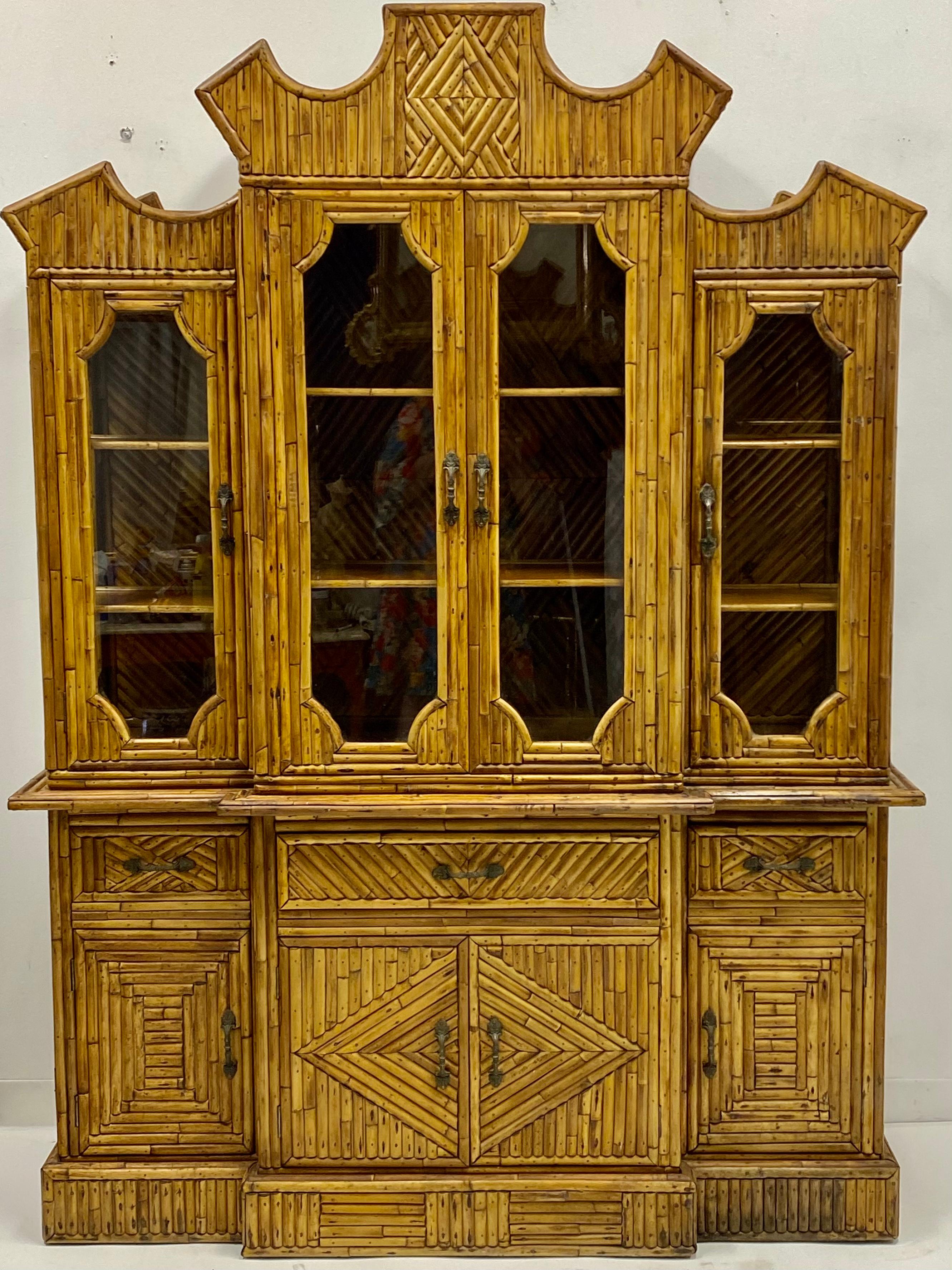 1960s Chinese Chippendale Style Pencil Bamboo Cabinet In Good Condition In Kennesaw, GA