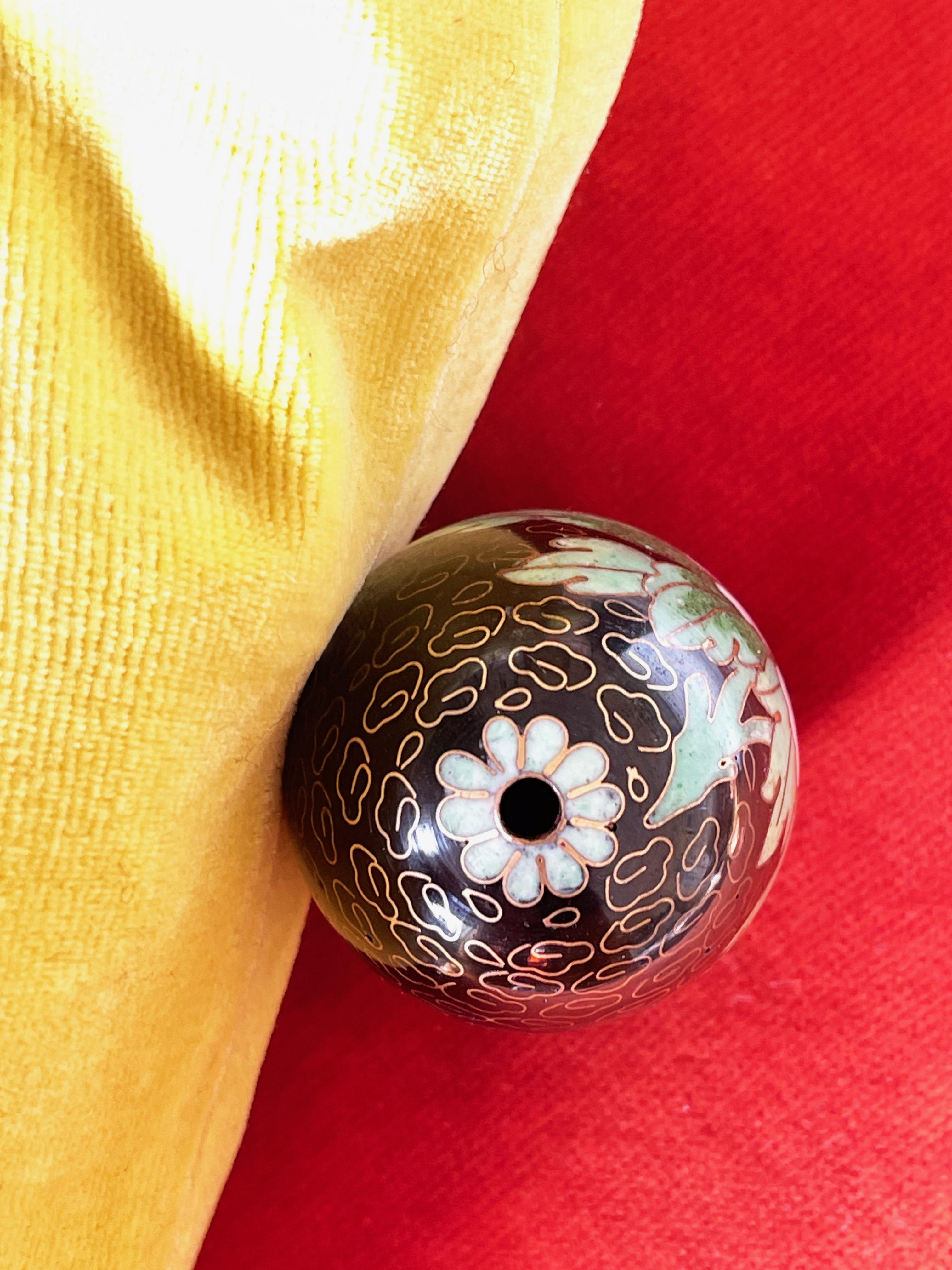 20th Century 1960s Chinese Cloisonné Egg Black Enamel Inlay Chrysanthemum & Butterflies For Sale