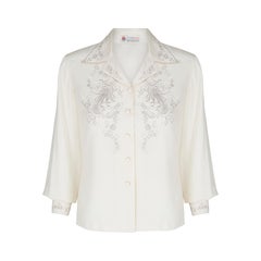 Vintage 1960s Chinese Cream Silk Embroidered Blouse