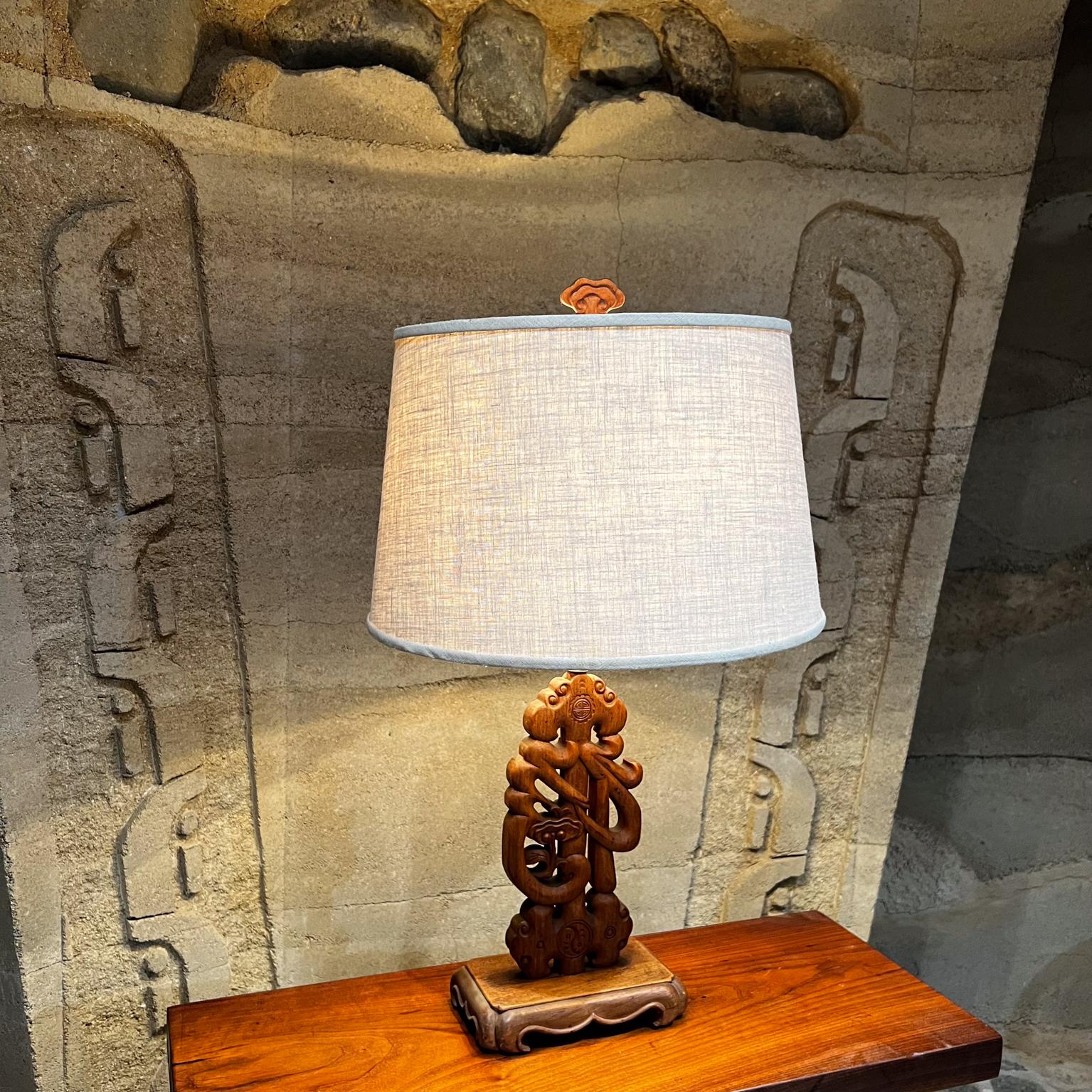 Mid-20th Century 1960s Chinese Decorative Mahogany Hand Carved Wood Table Lamp For Sale