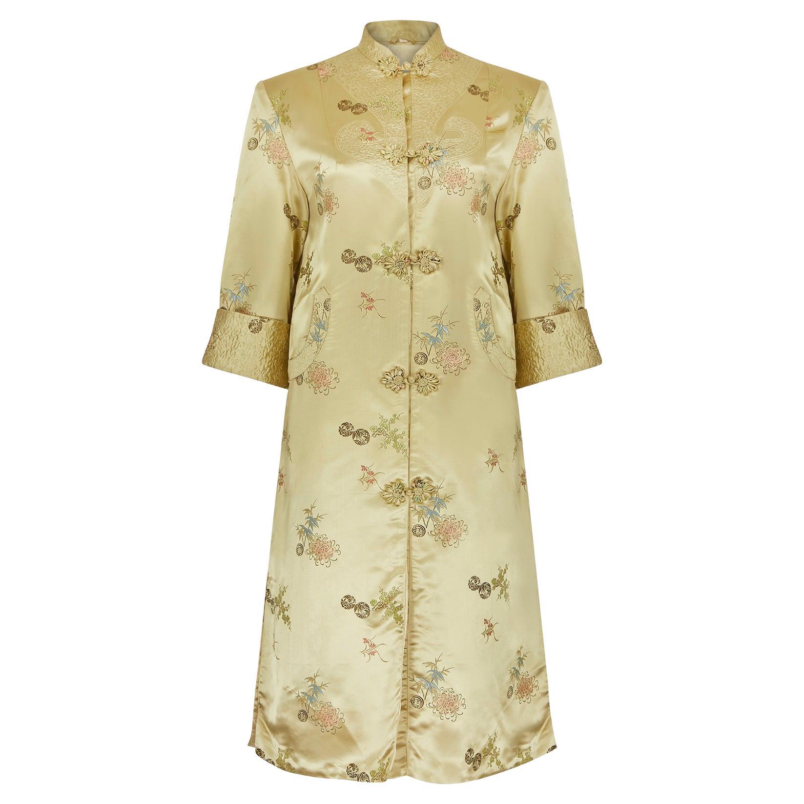 1960s Chinese Export Gold Jacquard Coat For Sale