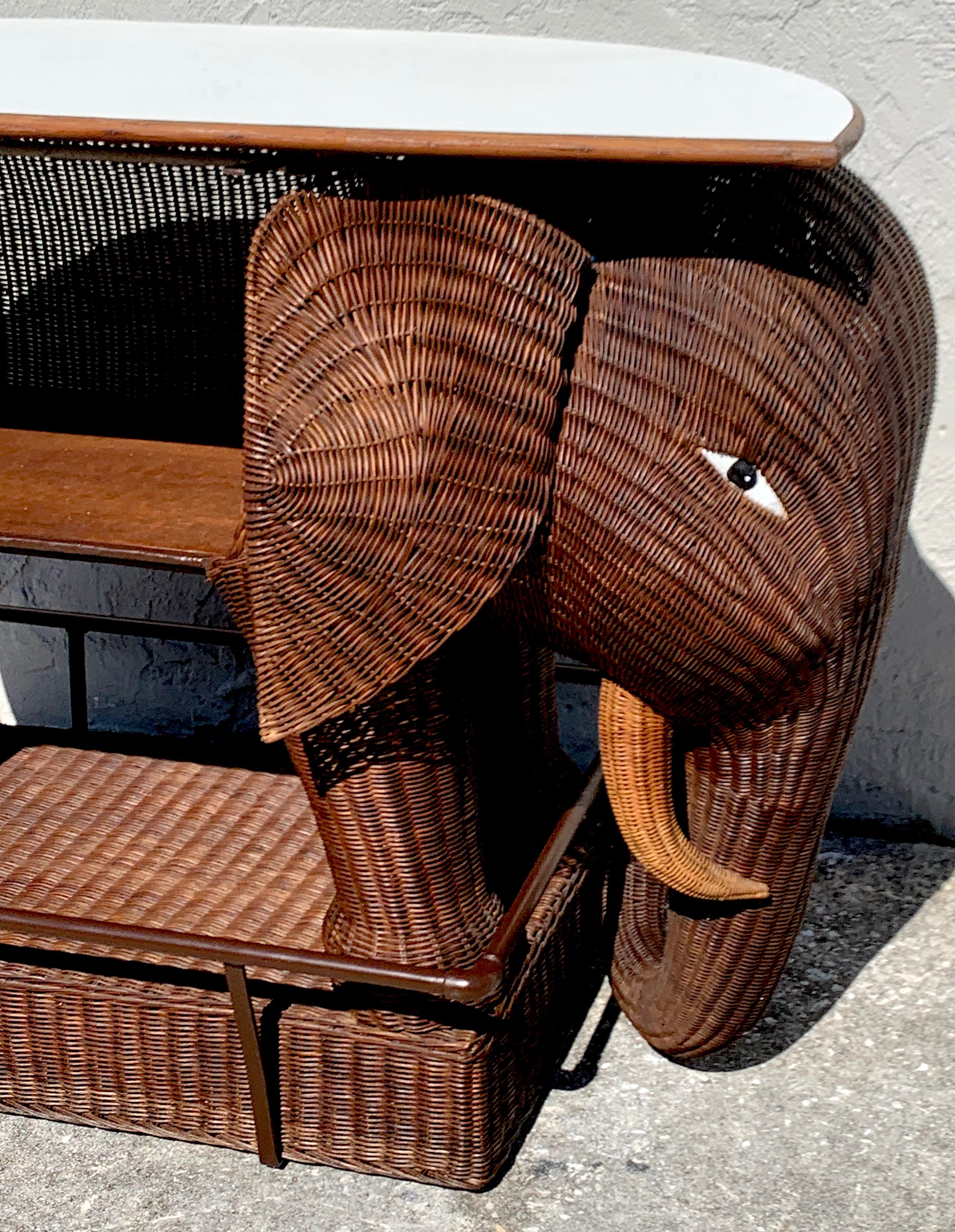 1960s Chinese Export Wicker Elephant Dry Bar 8