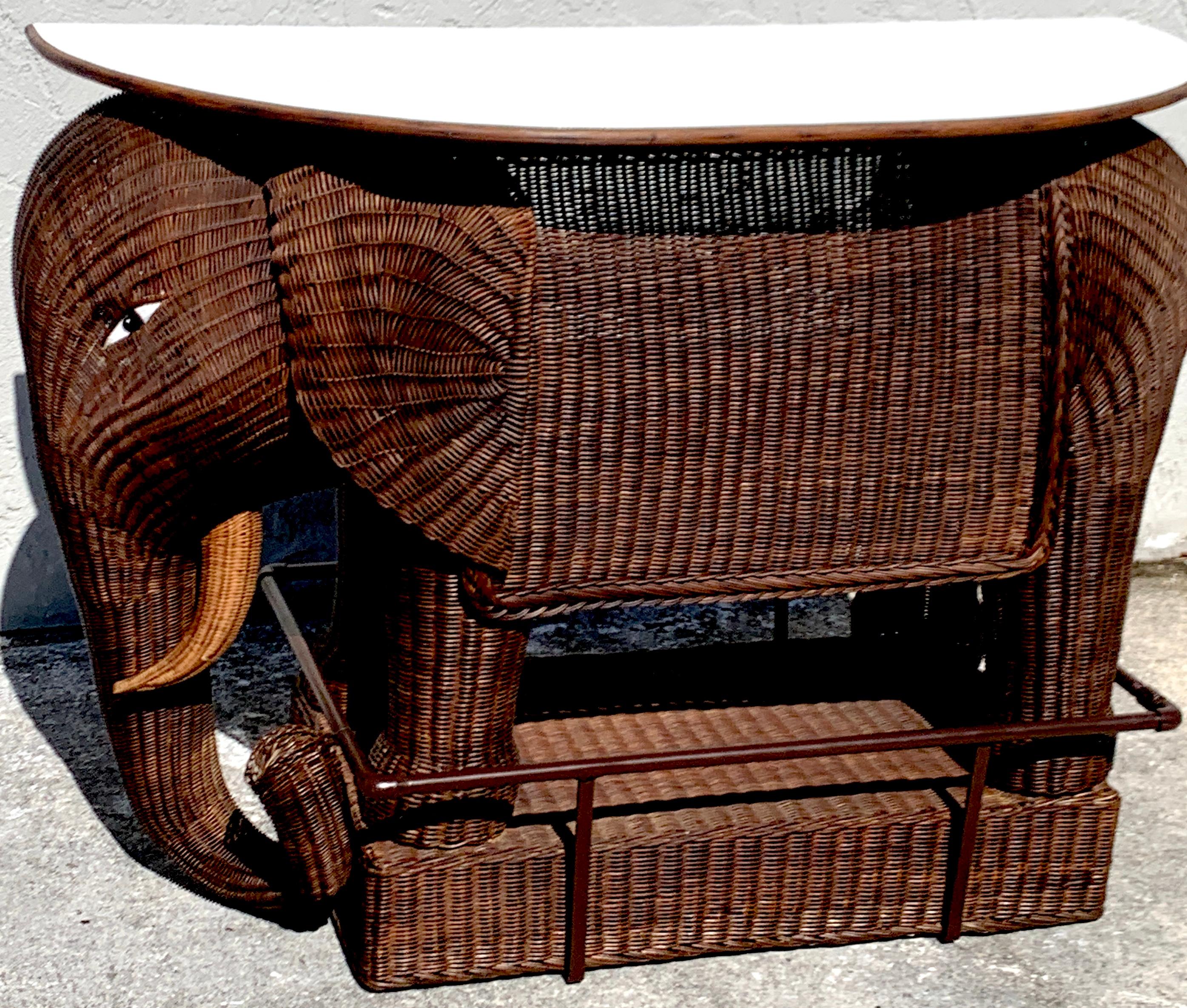 1960s Chinese Export Wicker Elephant Dry Bar 3