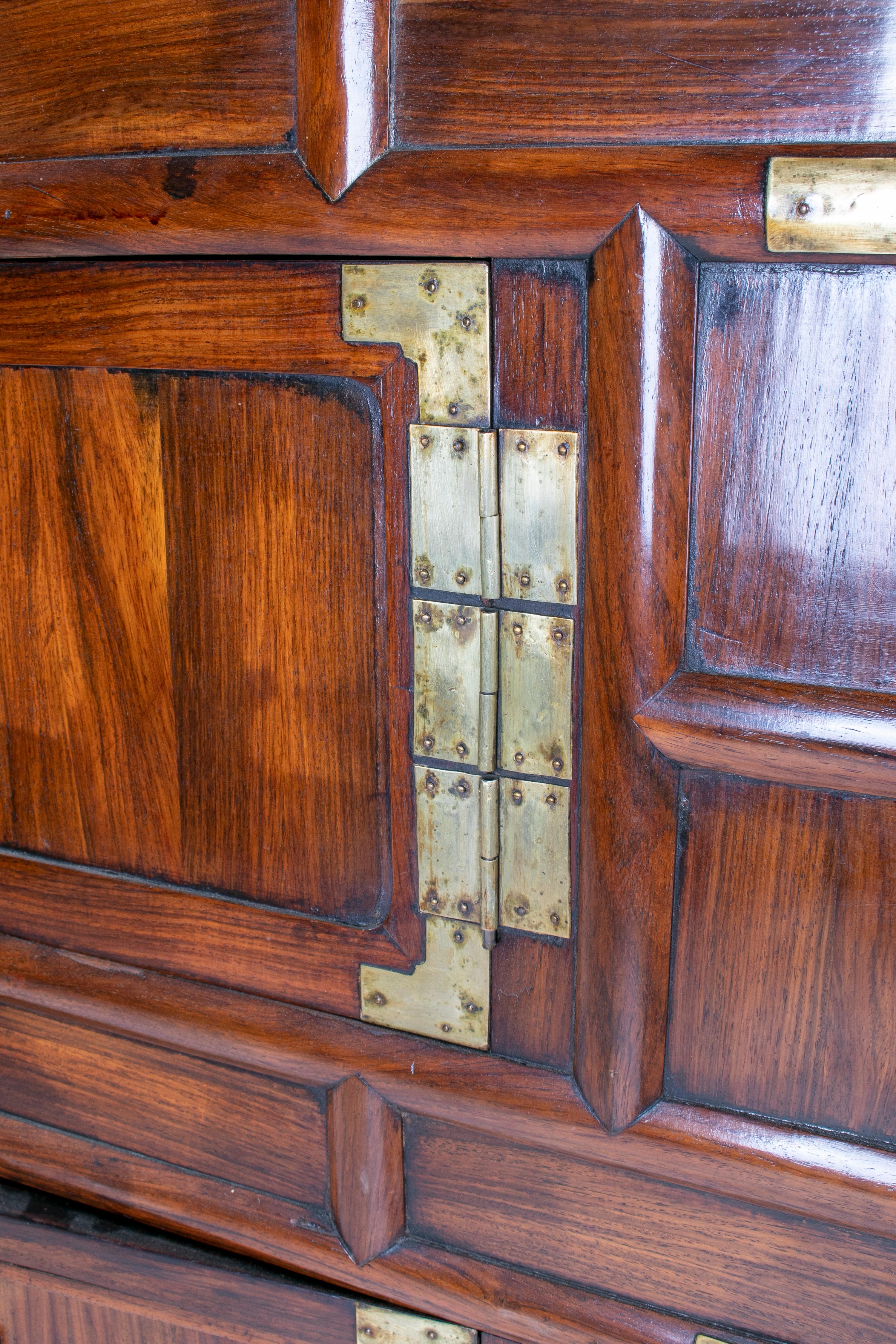1960s Chinese Fruit-Wood 6-Door Cabinet with Bronze Hardware In Good Condition For Sale In Marbella, ES