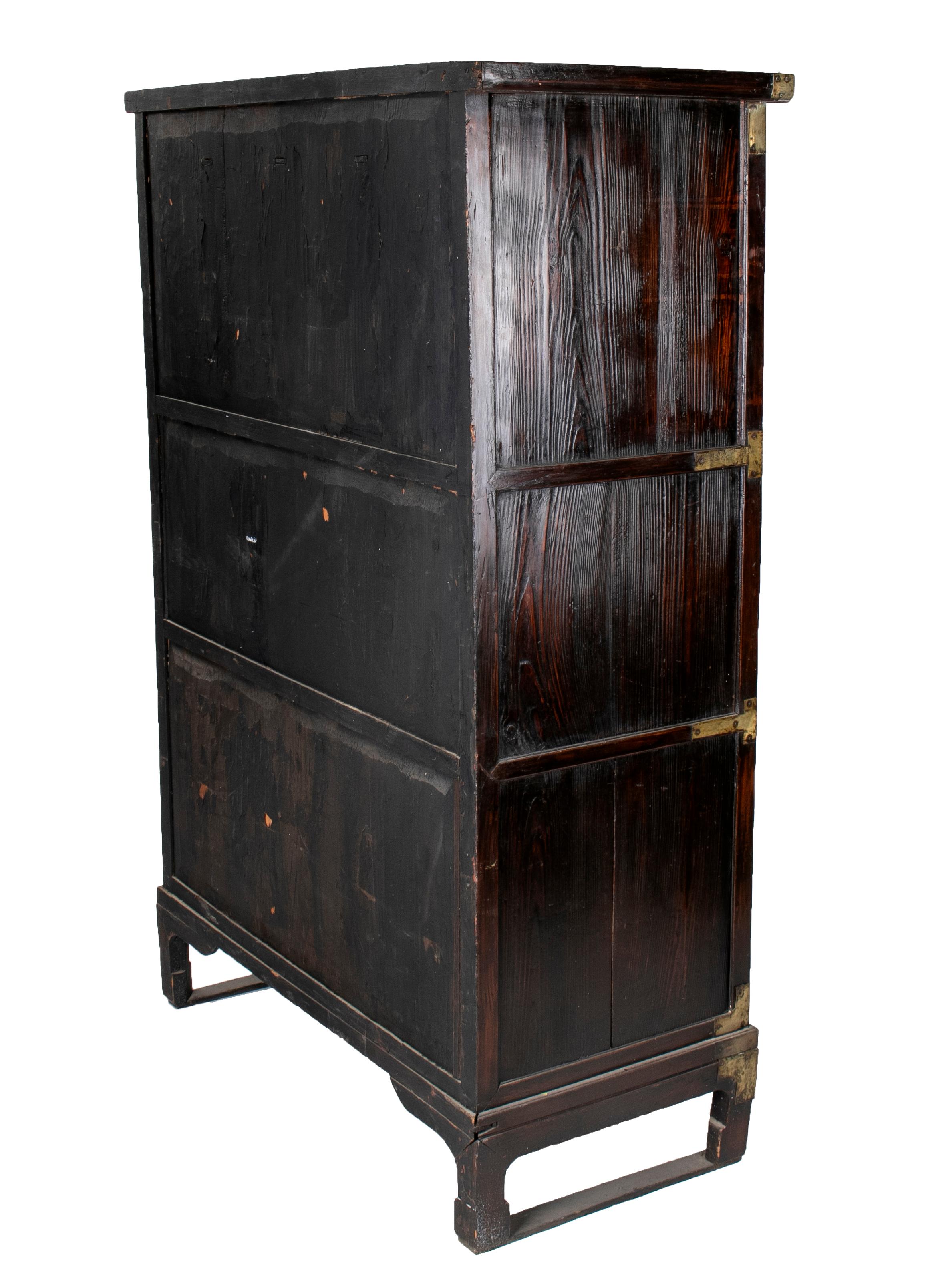 1960s Chinese Fruit-Wood 6-Door Cabinet with Bronze Hardware For Sale 1