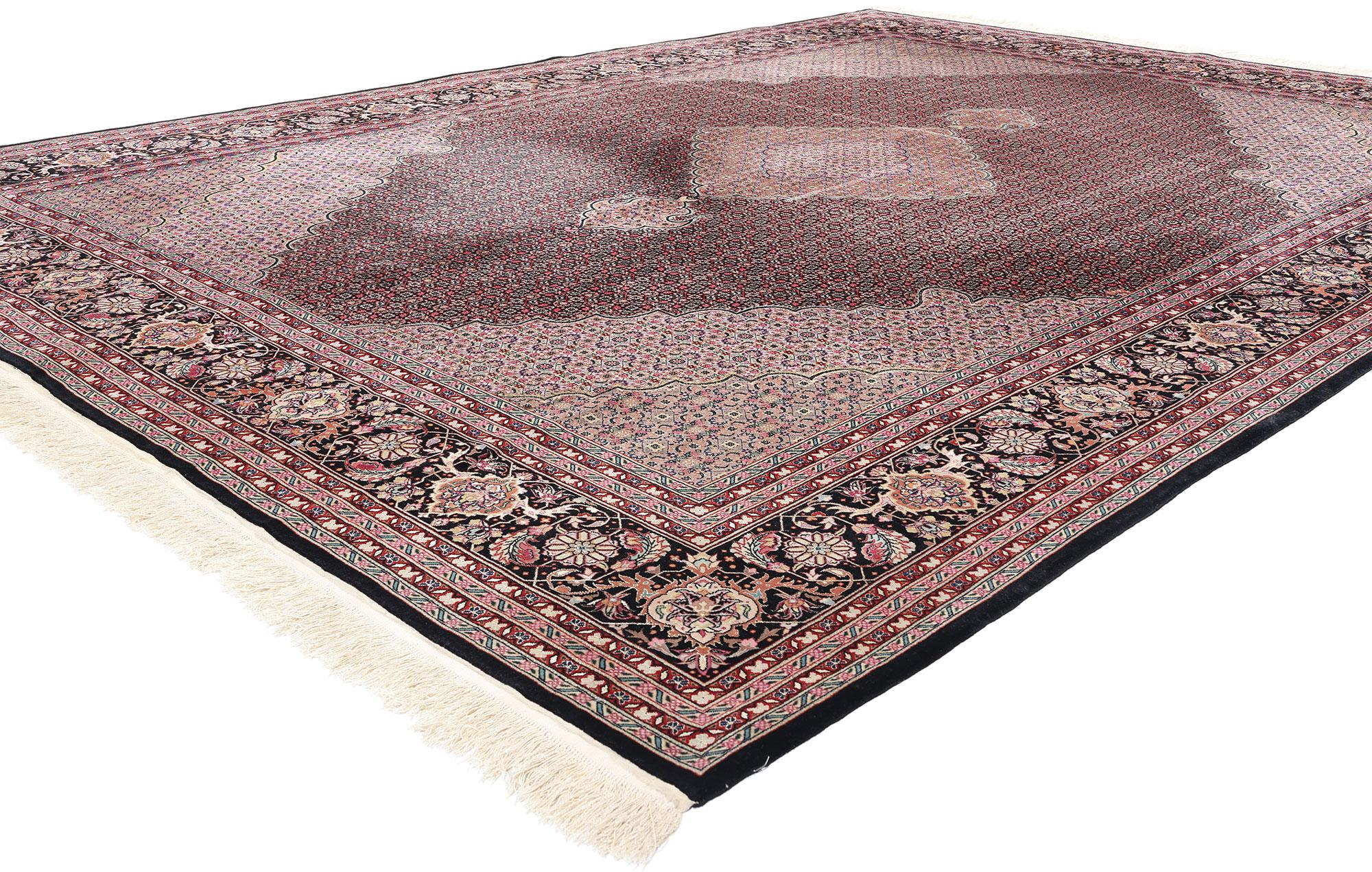 79096 Vintage Chinese Mahi Tabriz Rug, 09'00 x 12'03. This vintage Chinese Mahi Tabriz rug is a masterpiece of traditional craftsmanship, woven with fine wool and silk to create a luxurious and intricate design. The Mahi Tabriz rug features a rich,