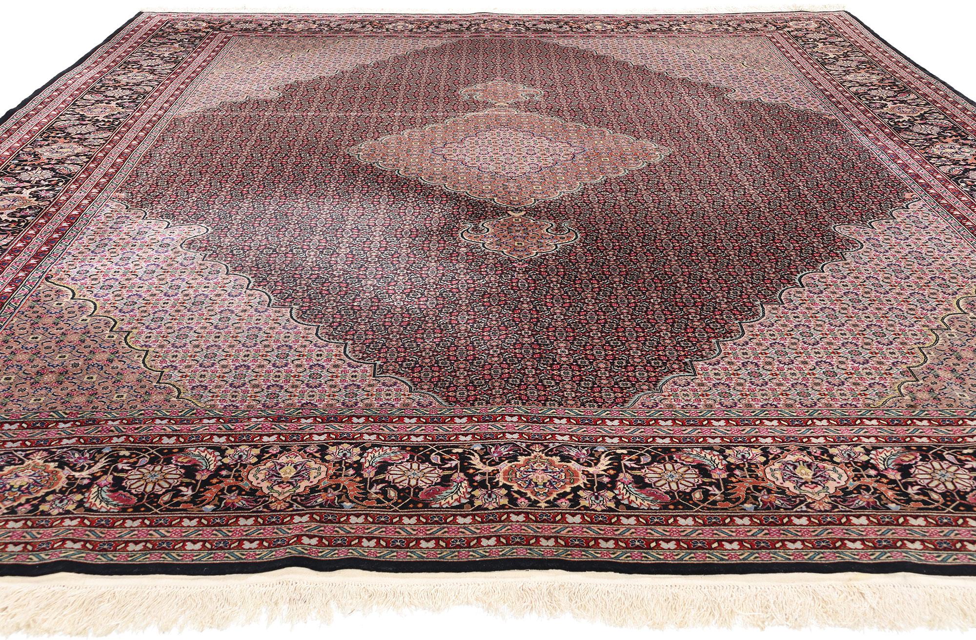 Hand-Knotted 1960's Chinese Mahi Tabriz Wool and Silk Carpet with Traditional Style For Sale