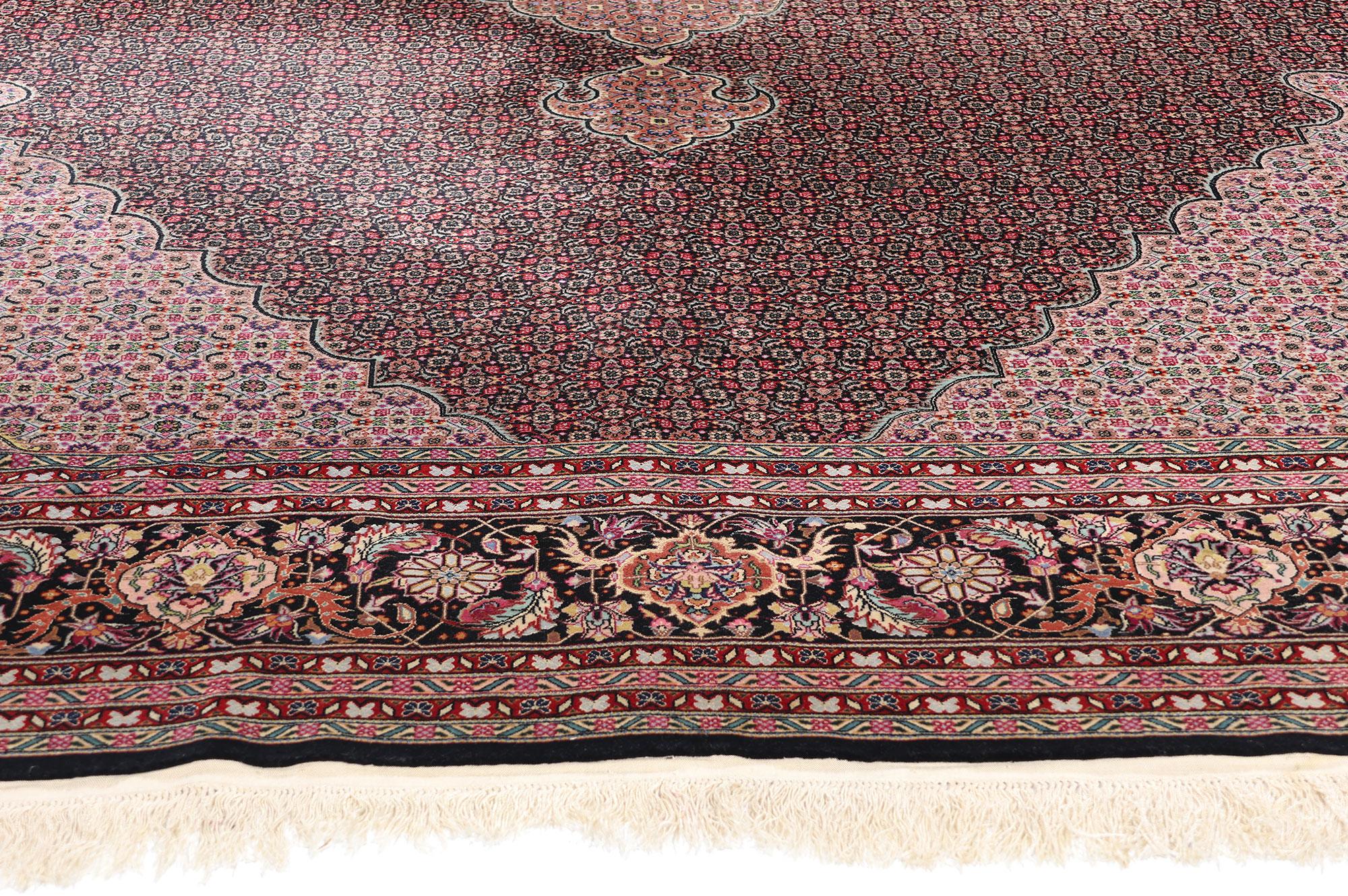 1960's Chinese Mahi Tabriz Wool and Silk Carpet with Traditional Style In Good Condition For Sale In Dallas, TX