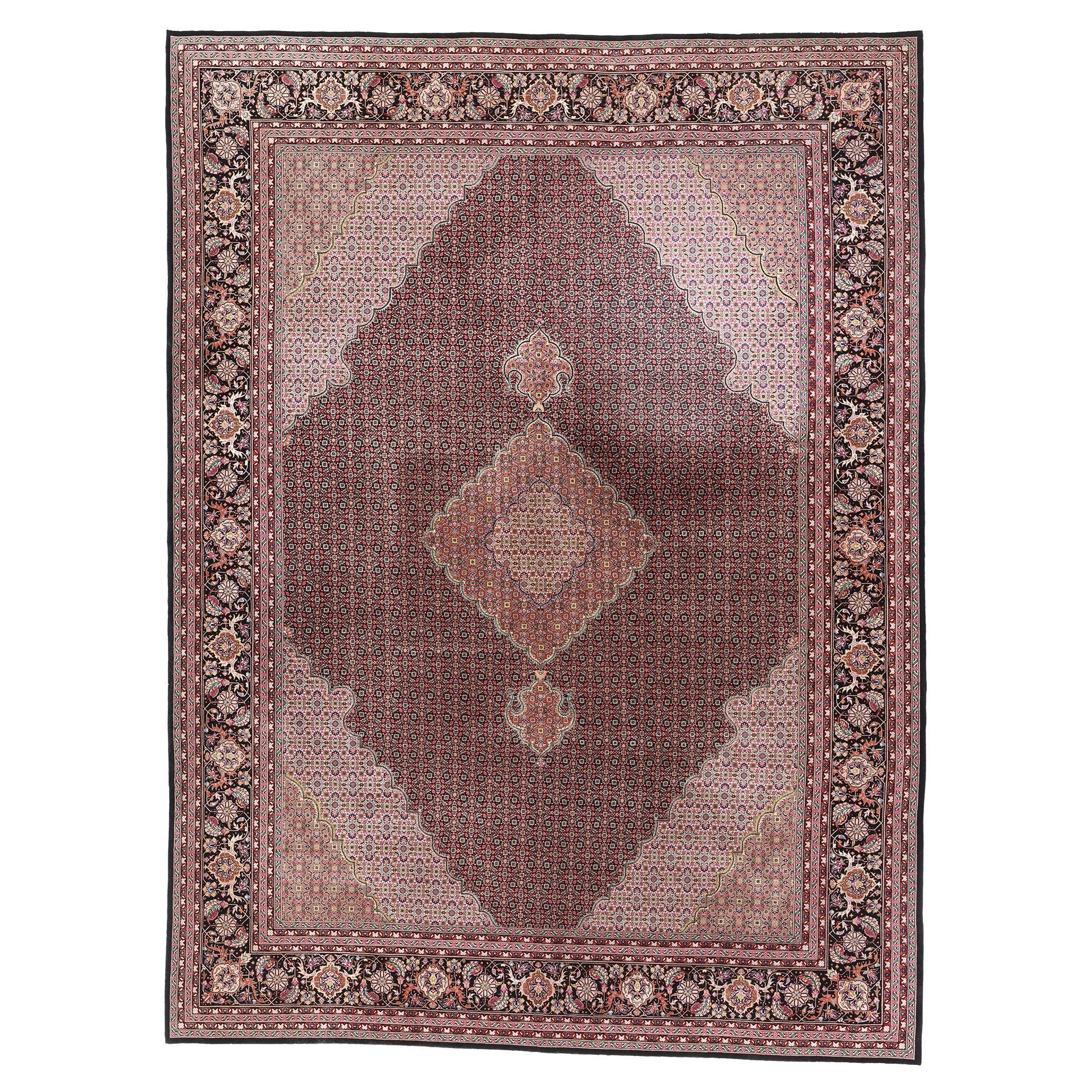 1960's Chinese Mahi Tabriz Wool and Silk Carpet with Traditional Style